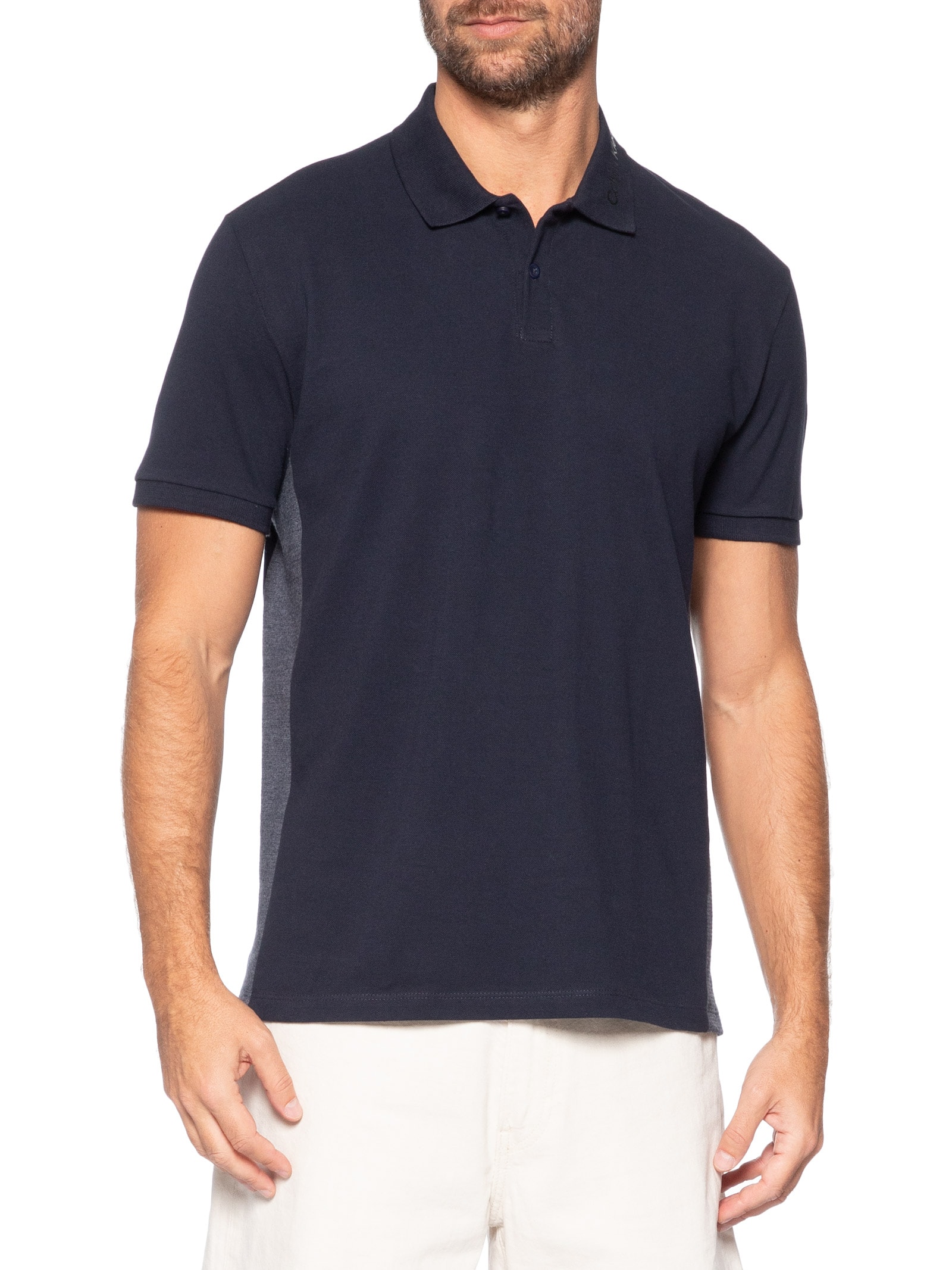 Polo Masculina Regular Retilínea Lateral Azul Calvin Klein Jeans