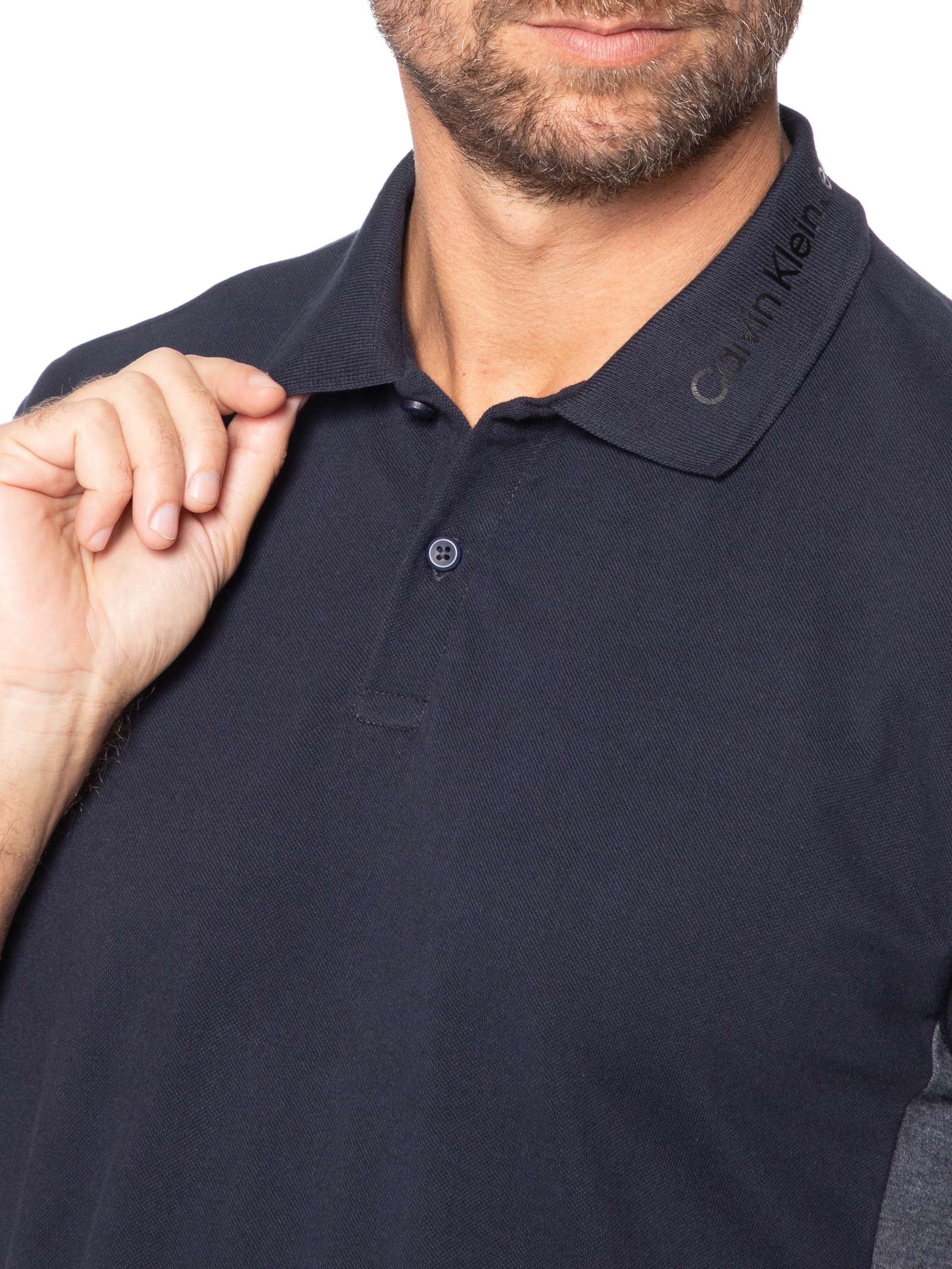 Polo Masculina Regular Retilínea Lateral Azul Calvin Klein Jeans