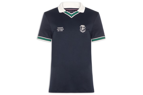 Polo Masculina Relaxed Fit V-Nk Brasão No Peito - Azul