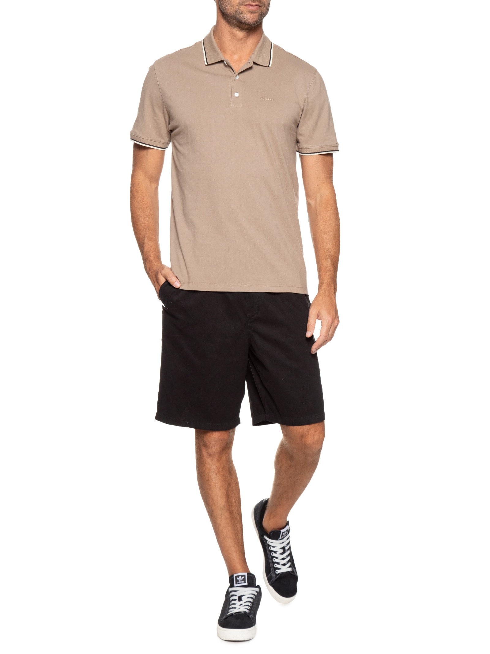 Polo Masculina Rg 2 Lines Taupe Bege John John