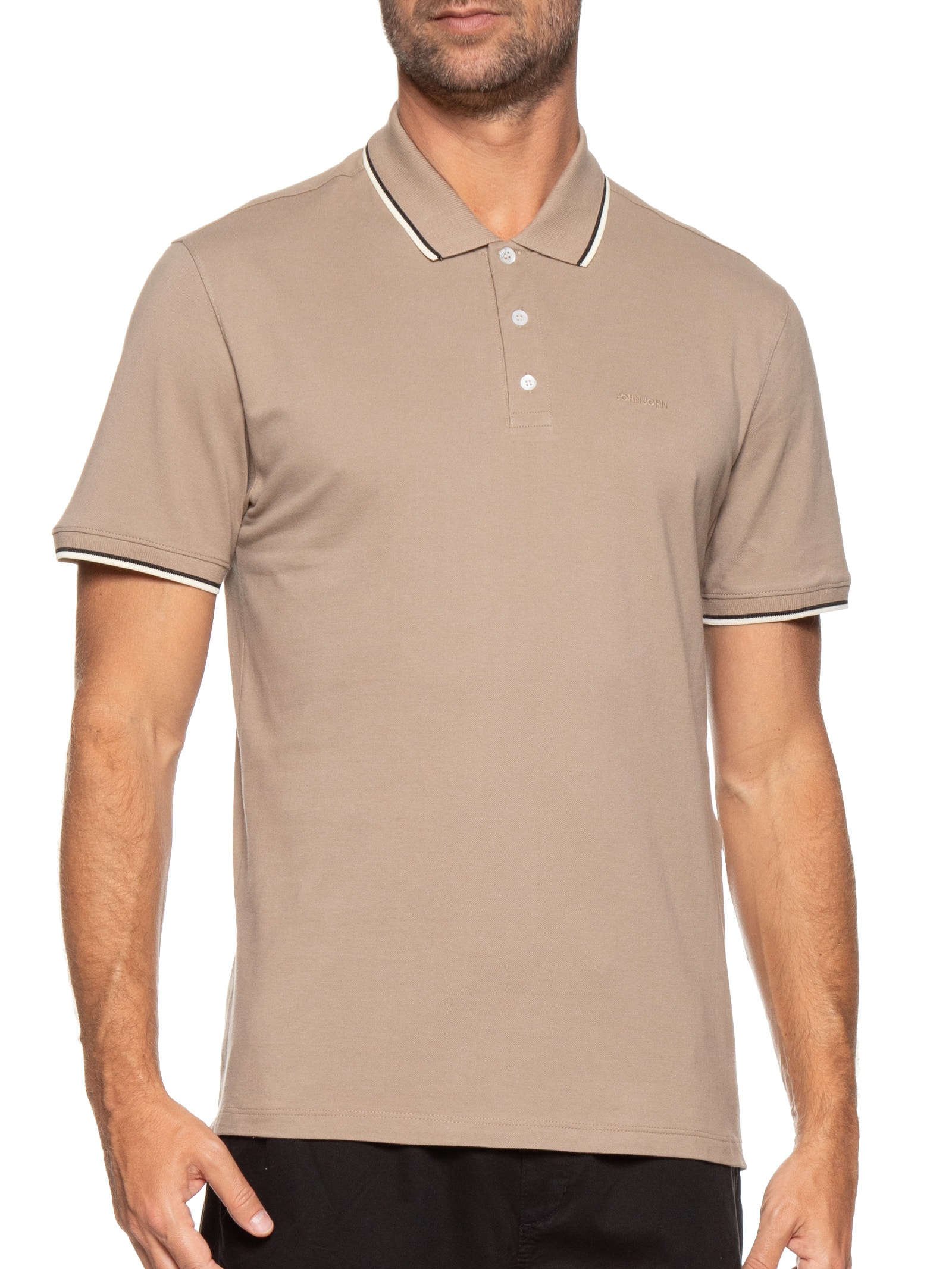 Polo Masculina Rg 2 Lines Taupe Bege John John