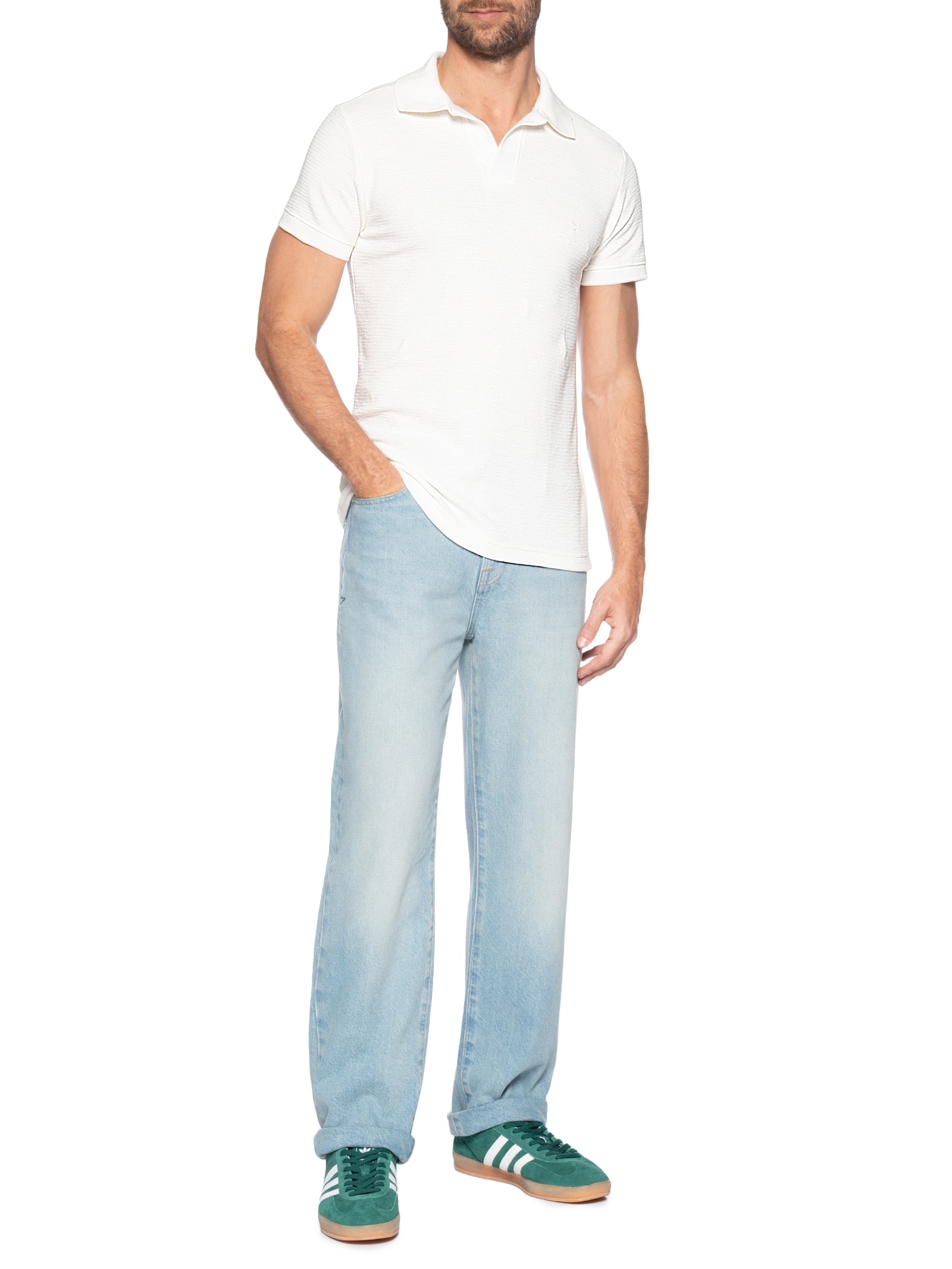 Polo Masculina Sem Botão Tricot Branco Sergio K