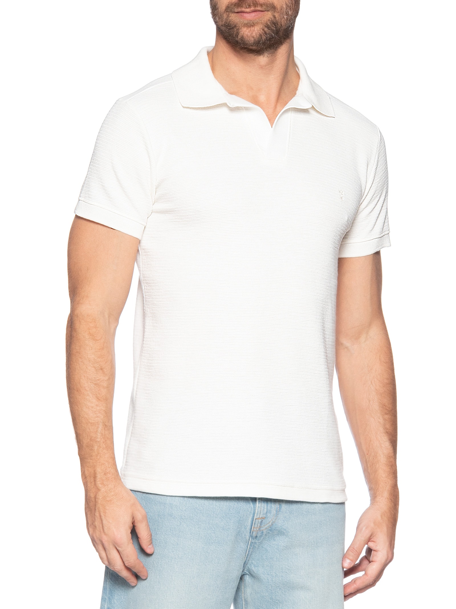 Polo Masculina Sem Botão Tricot Branco Sergio K