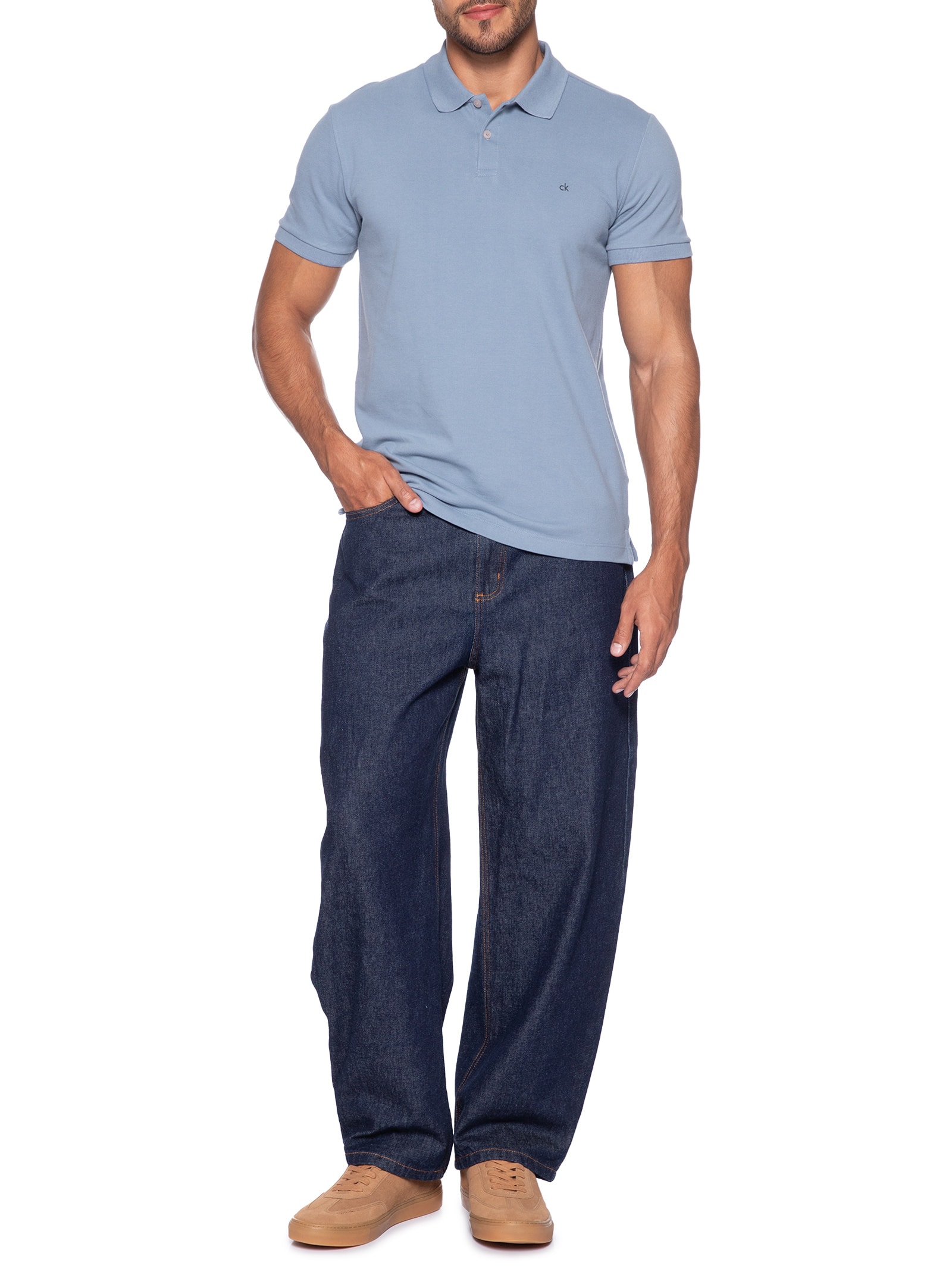 Polo Masculina Slim Básica Azul Calvin Klein - White Label