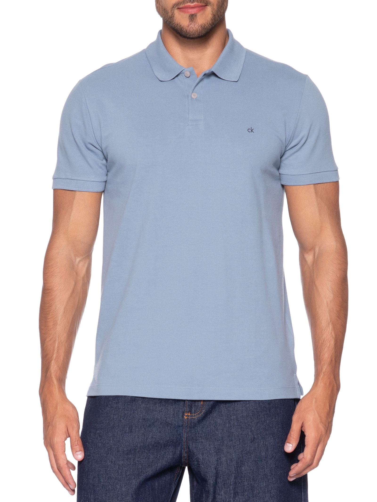Polo Masculina Slim Básica Azul Calvin Klein - White Label