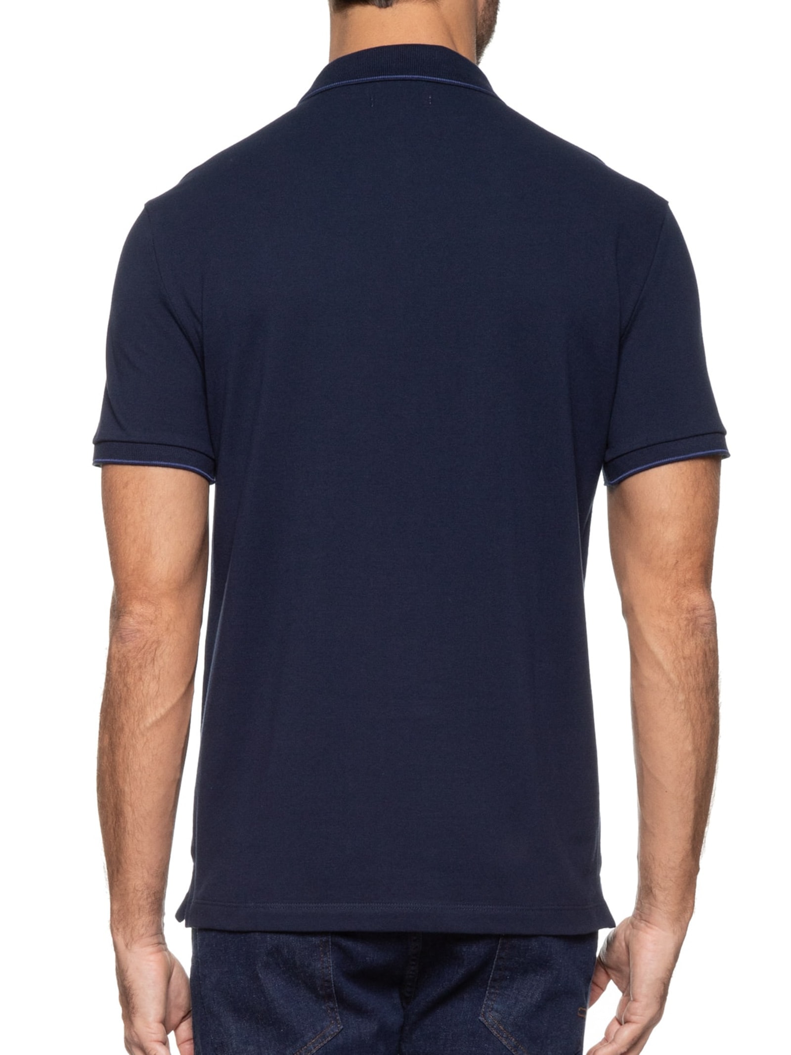 Polo Masculina Slim Básica Com Friso Azul Calvin Klein - White Label