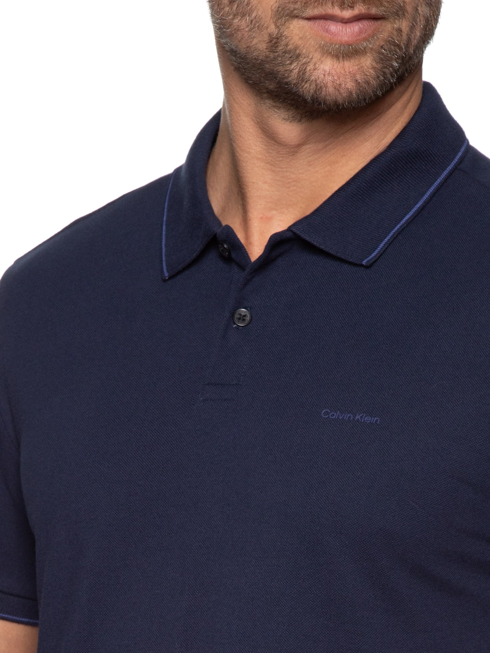 Polo Masculina Slim Básica Com Friso Azul Calvin Klein - White Label