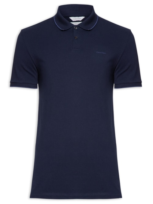 Polo Masculina Slim Básica Com Friso - Azul