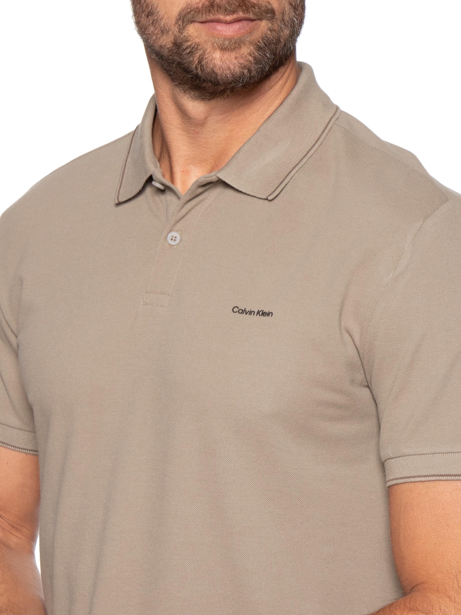 Polo Masculina slim Basica Com Friso Bege Calvin Klein - White Label