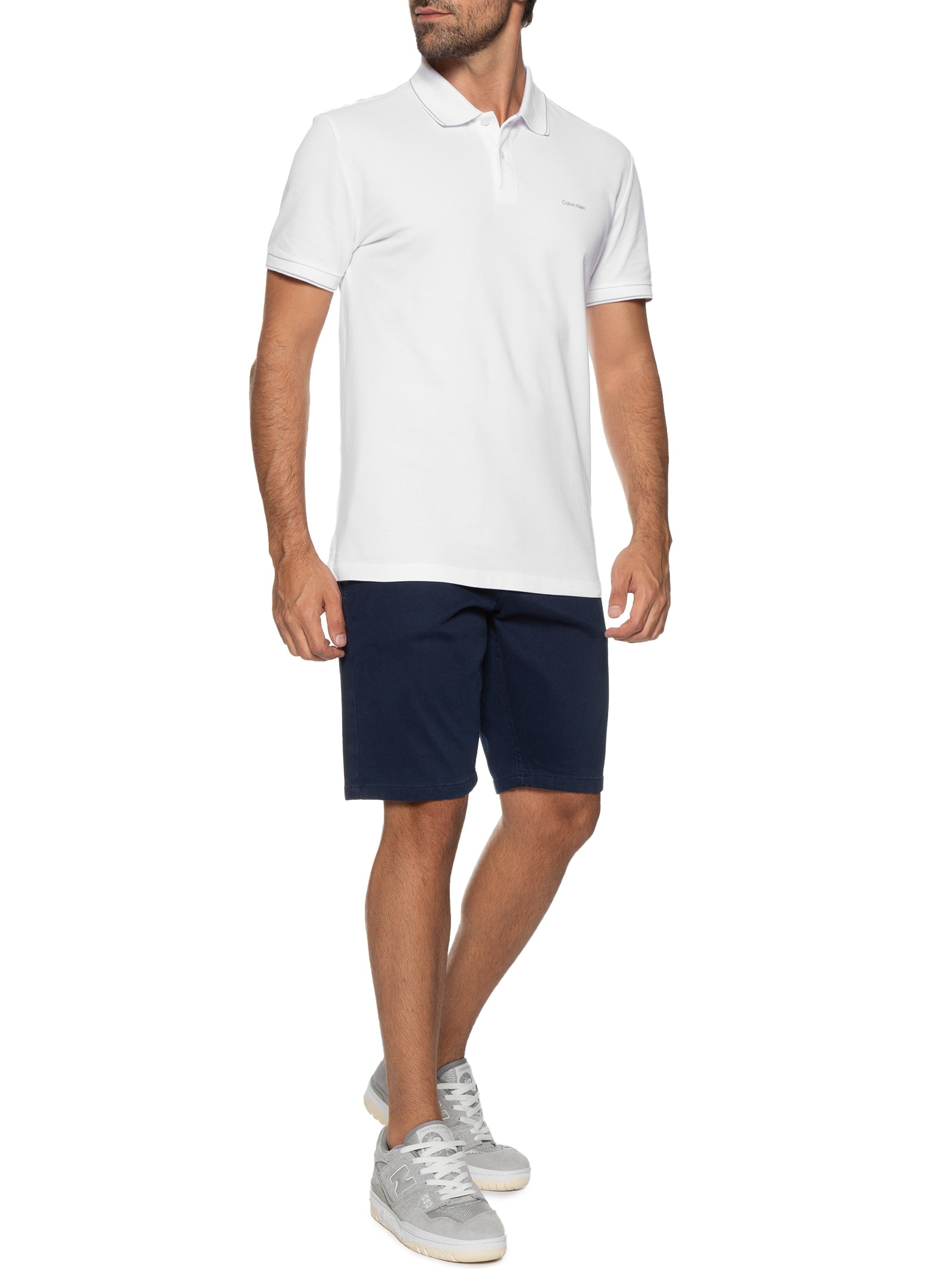 Polo Masculina Slim Básica Com Friso Branco Calvin Klein - White Label