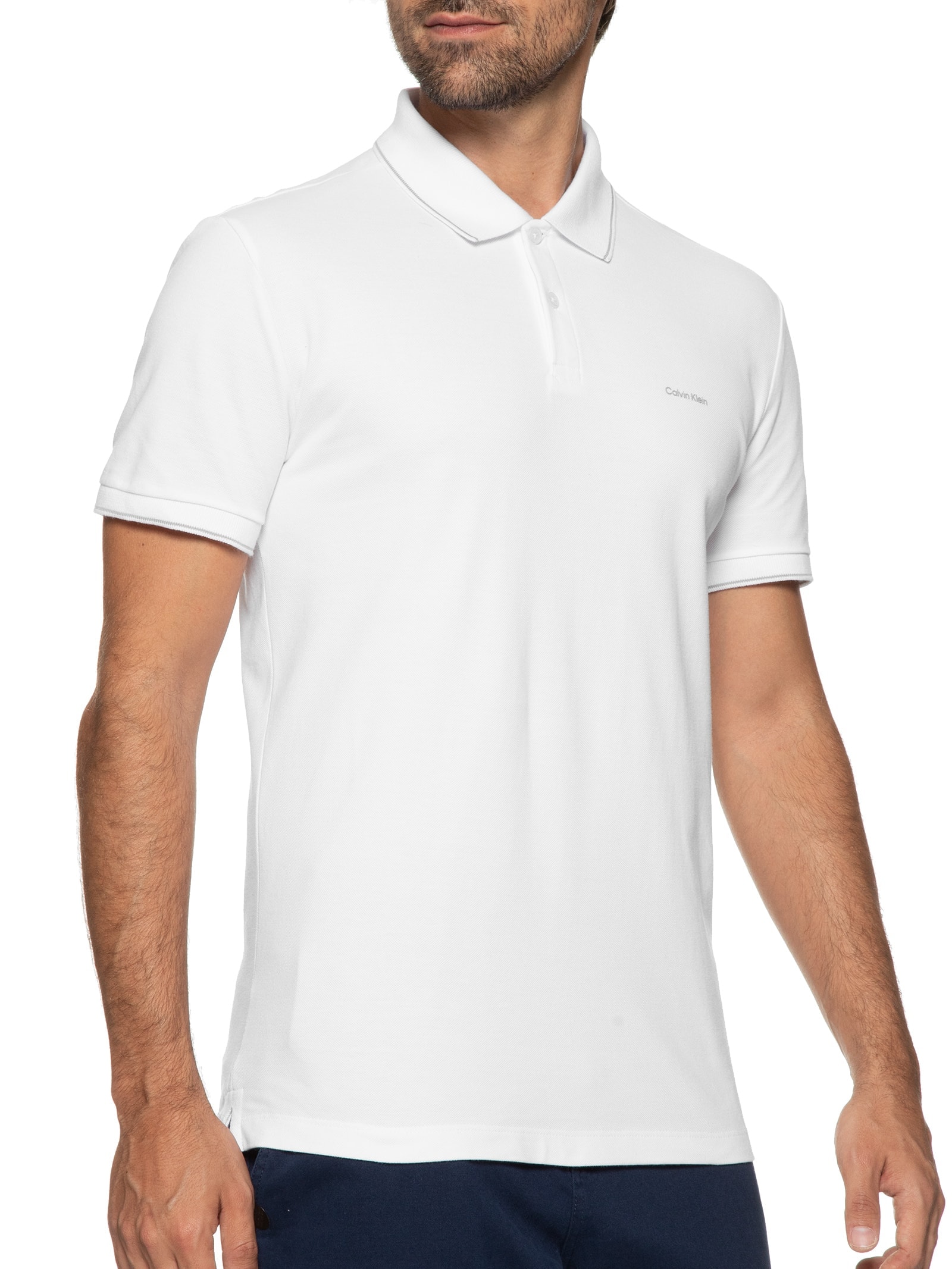 Polo Masculina Slim Básica Com Friso Branco Calvin Klein - White Label