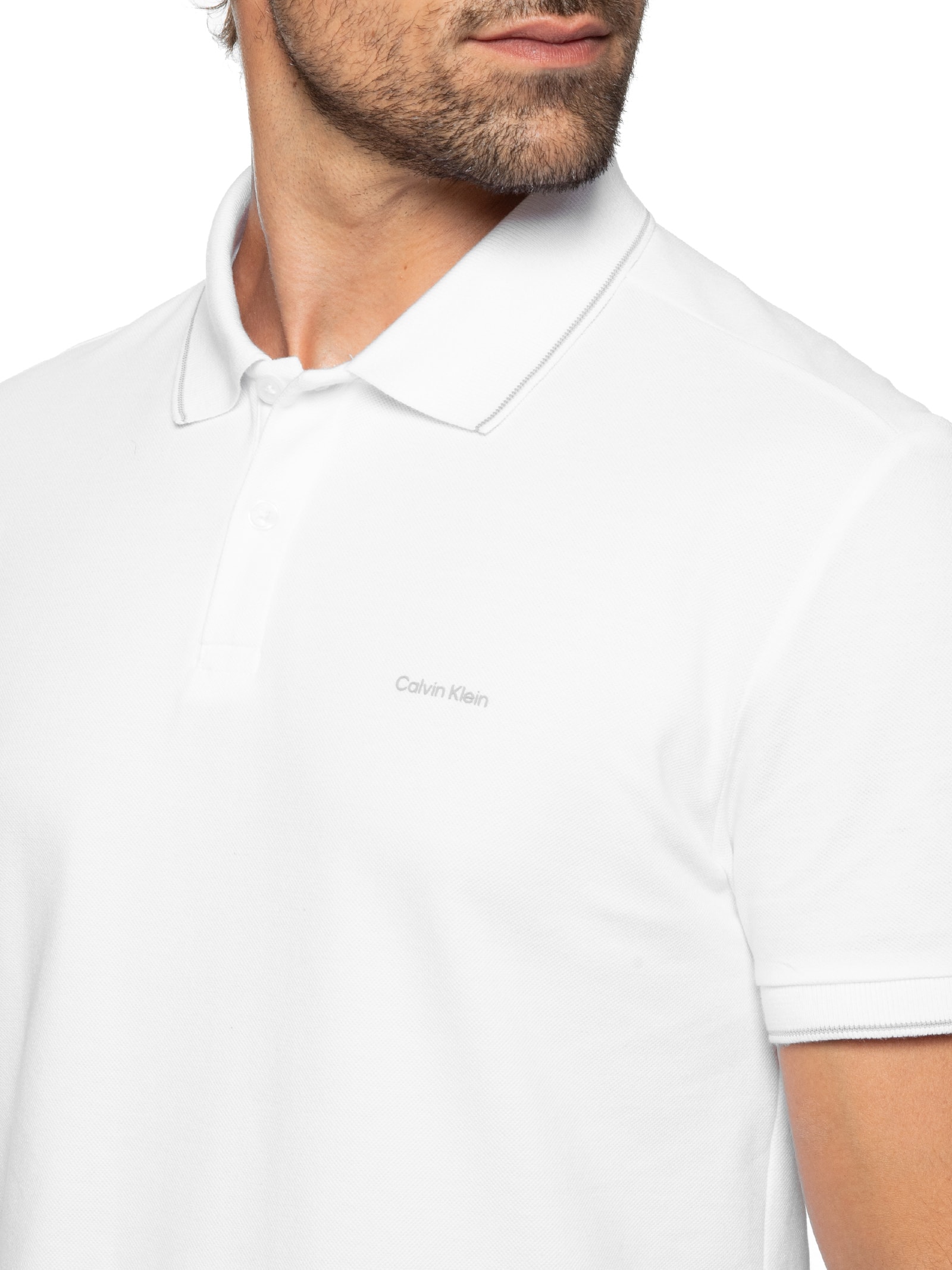 Polo Masculina Slim Básica Com Friso Branco Calvin Klein - White Label