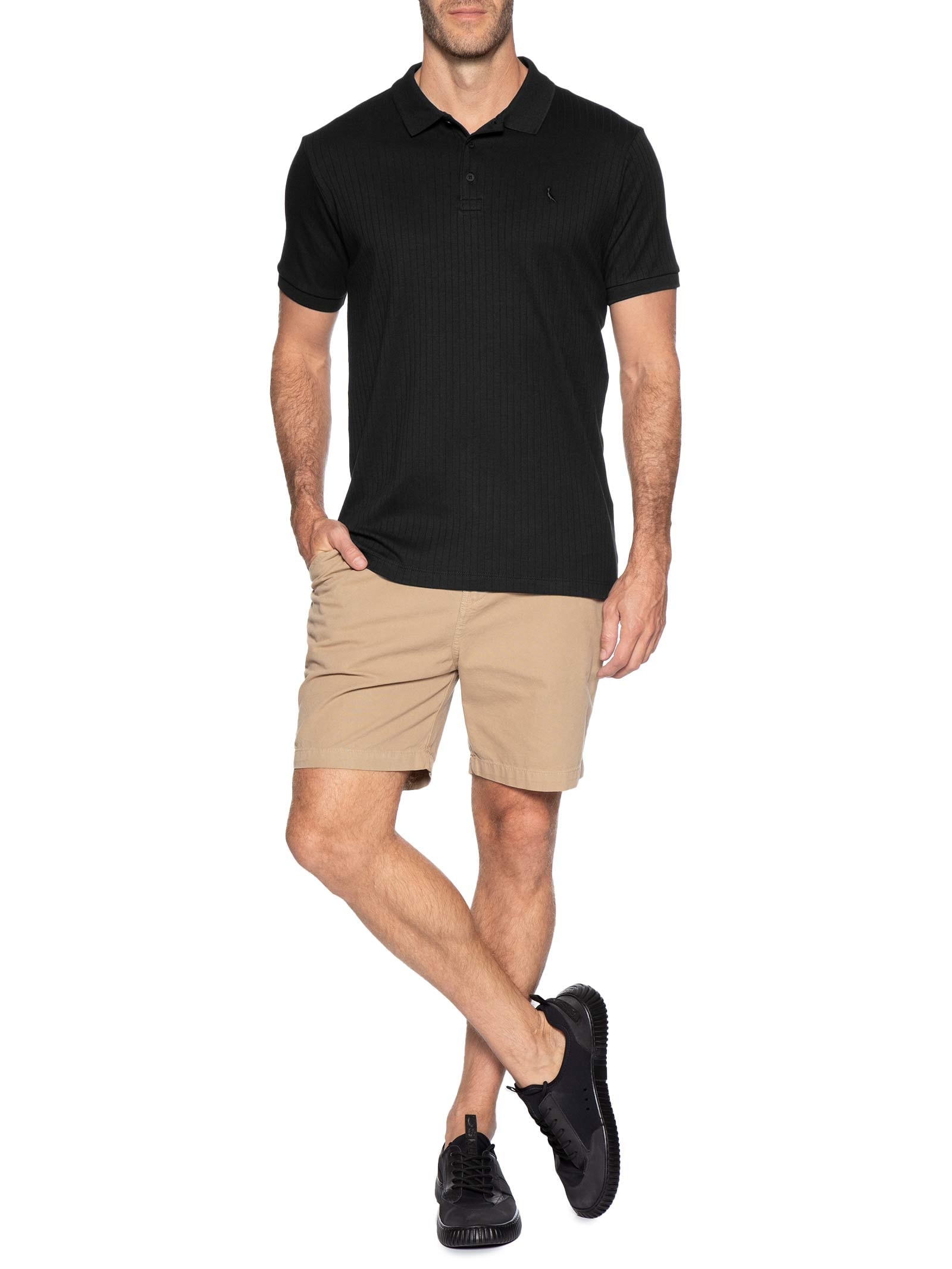 Polo Masculina Slim Canelada Preto Reserva