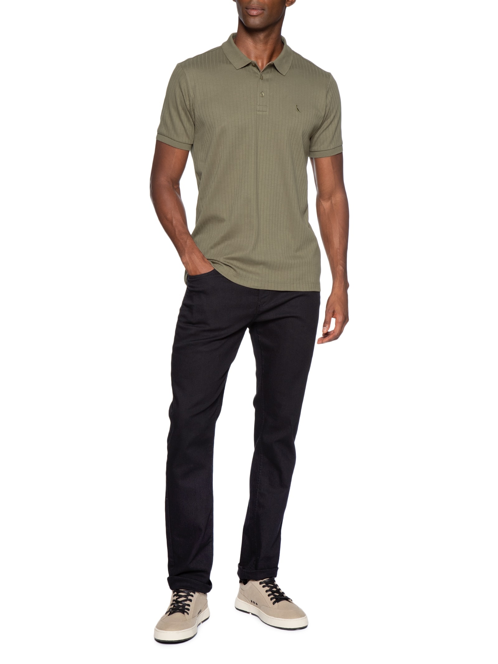 Polo Masculina Slim Canelada Verde Reserva