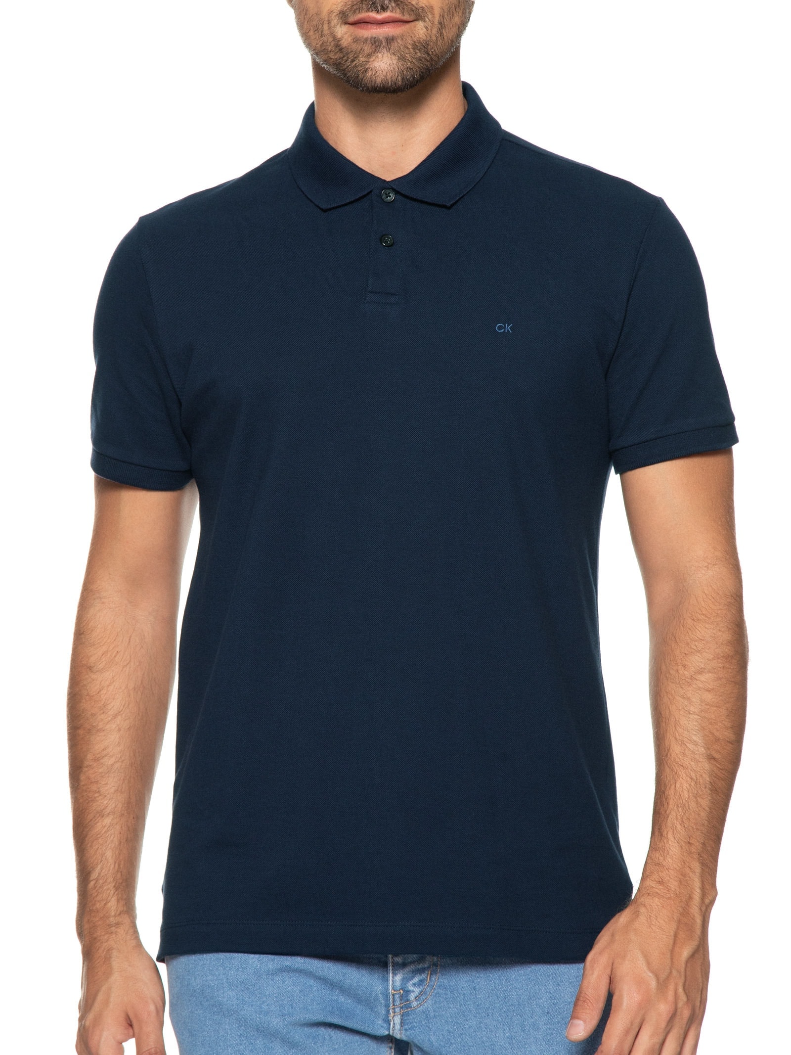 Polo Masculina Slim Fit Básica Azul Calvin Klein - White Label