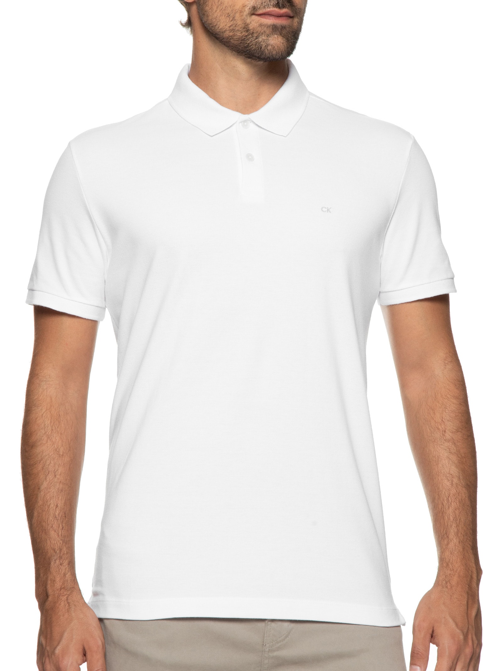 Polo Masculina Slim Fit Básica Branco Calvin Klein - White Label