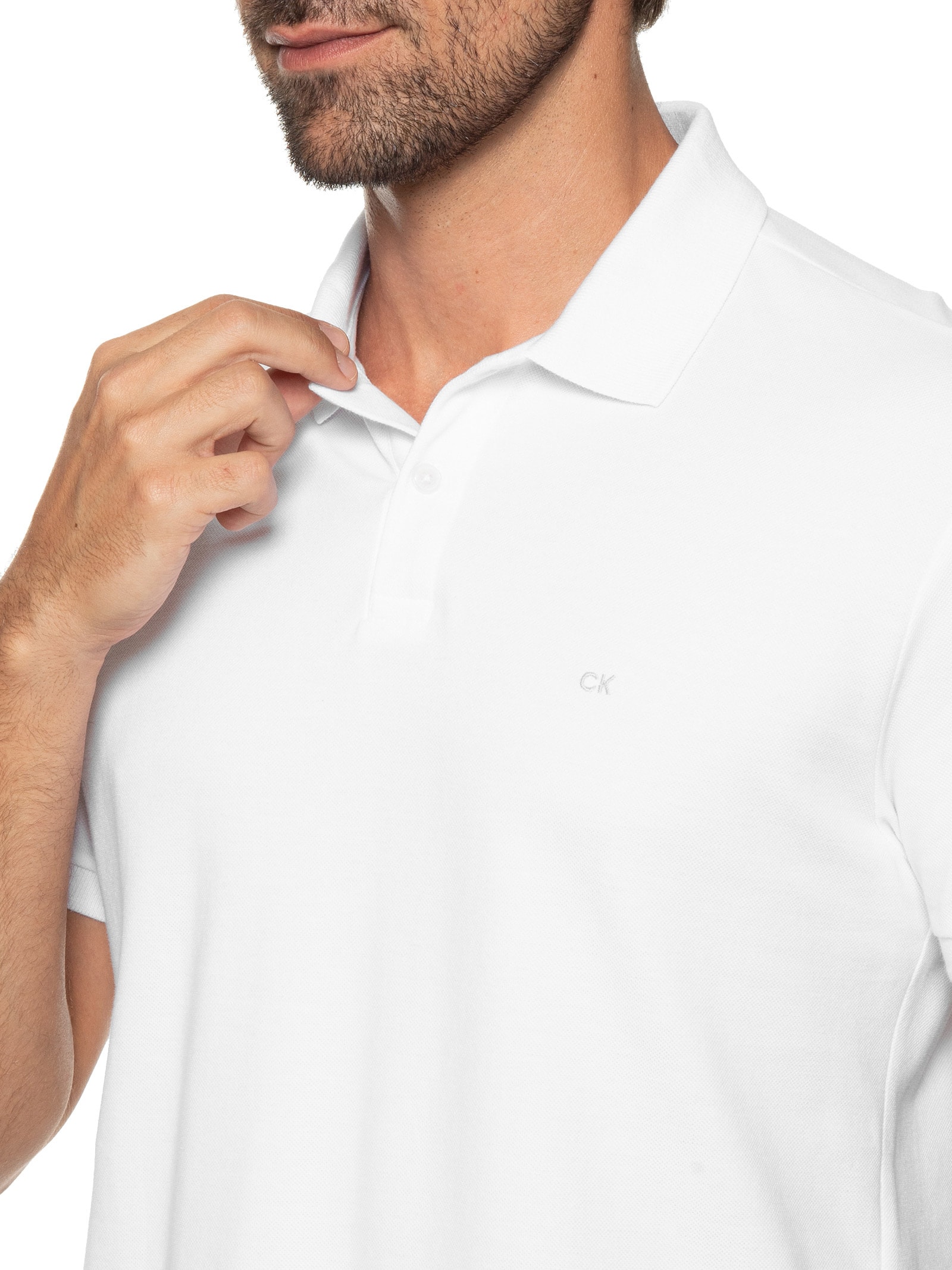 Polo Masculina Slim Fit Básica Branco Calvin Klein - White Label