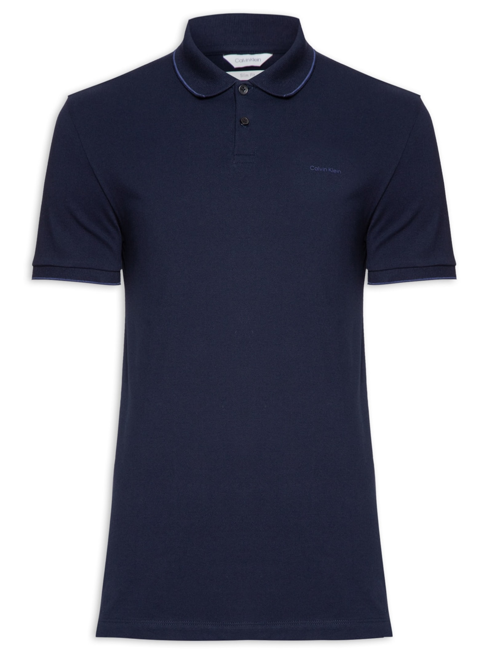 Polo Masculina Slim Fit Básica Com Friso Azul Calvin Klein - White Label