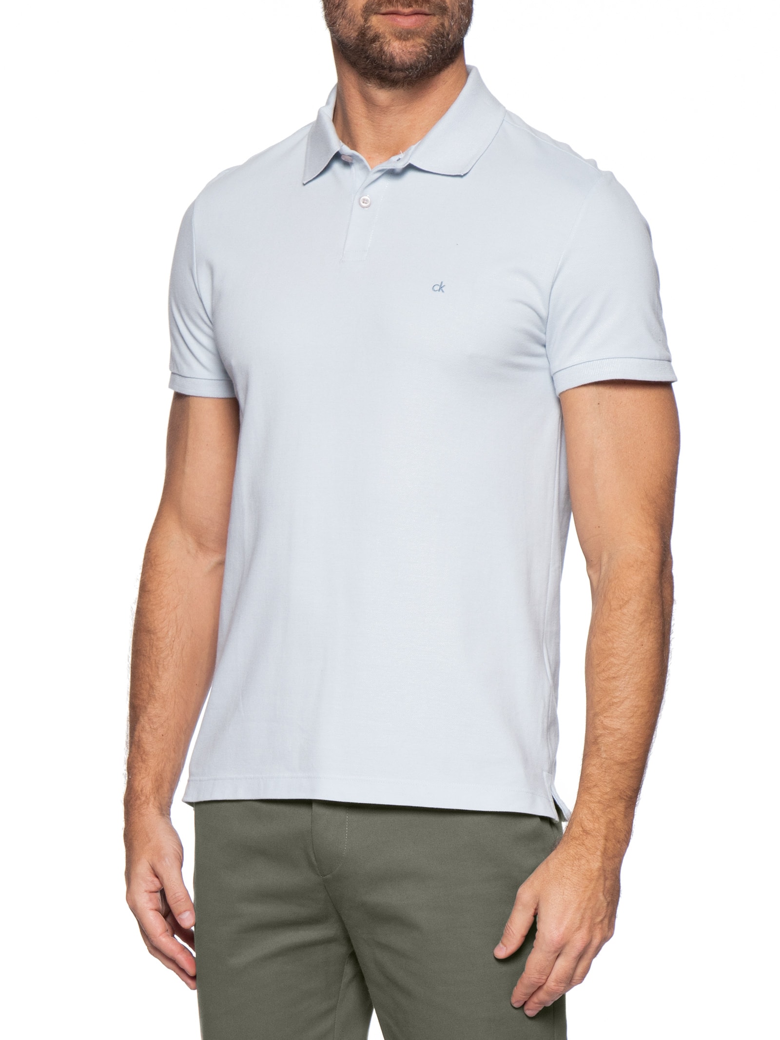 Polo Masculina Slim Fit Básica sem Friso  Azul Calvin Klein