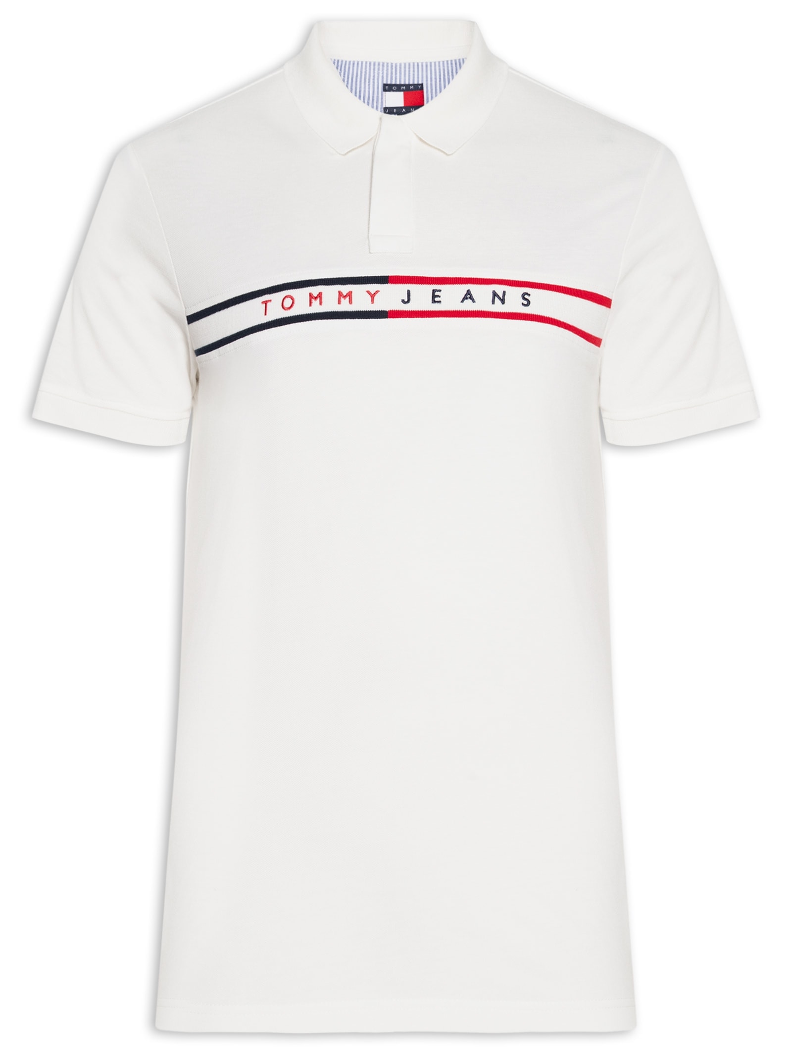 Polo Masculina Slim Fit Chest Flag Estampada Branco Tommy Jeans