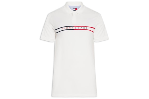 Polo Masculina Slim Fit Chest Flag Estampada - Branco