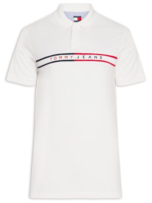 Polo Masculina Slim Fit Chest Flag Estampada - Branco