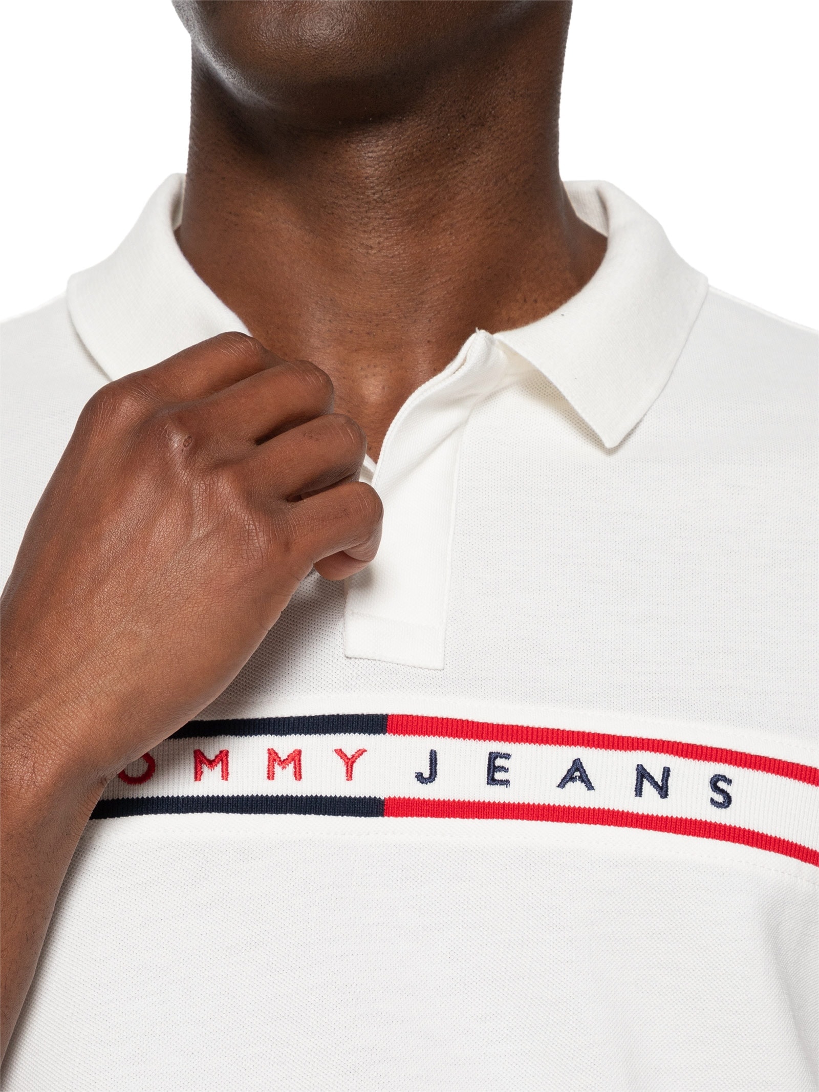 Polo Masculina Slim Fit Chest Flag Estampada Branco Tommy Jeans