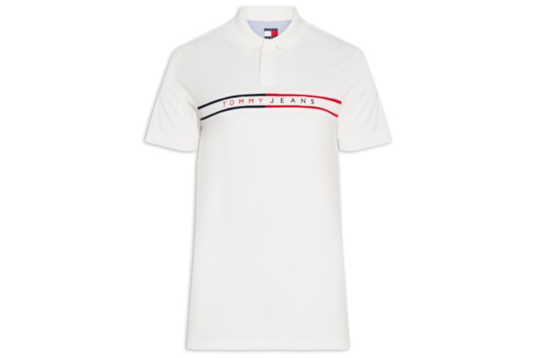 Polo Masculina Slim Fit Chest Flag Estampada - Branco