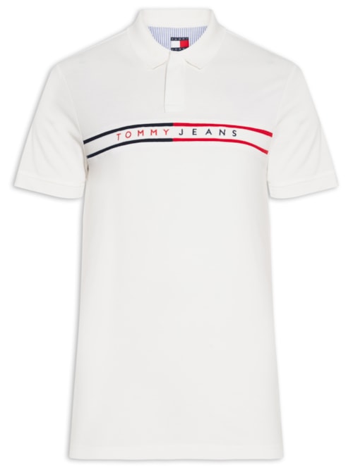 Polo Masculina Slim Fit Chest Flag Estampada – Branco