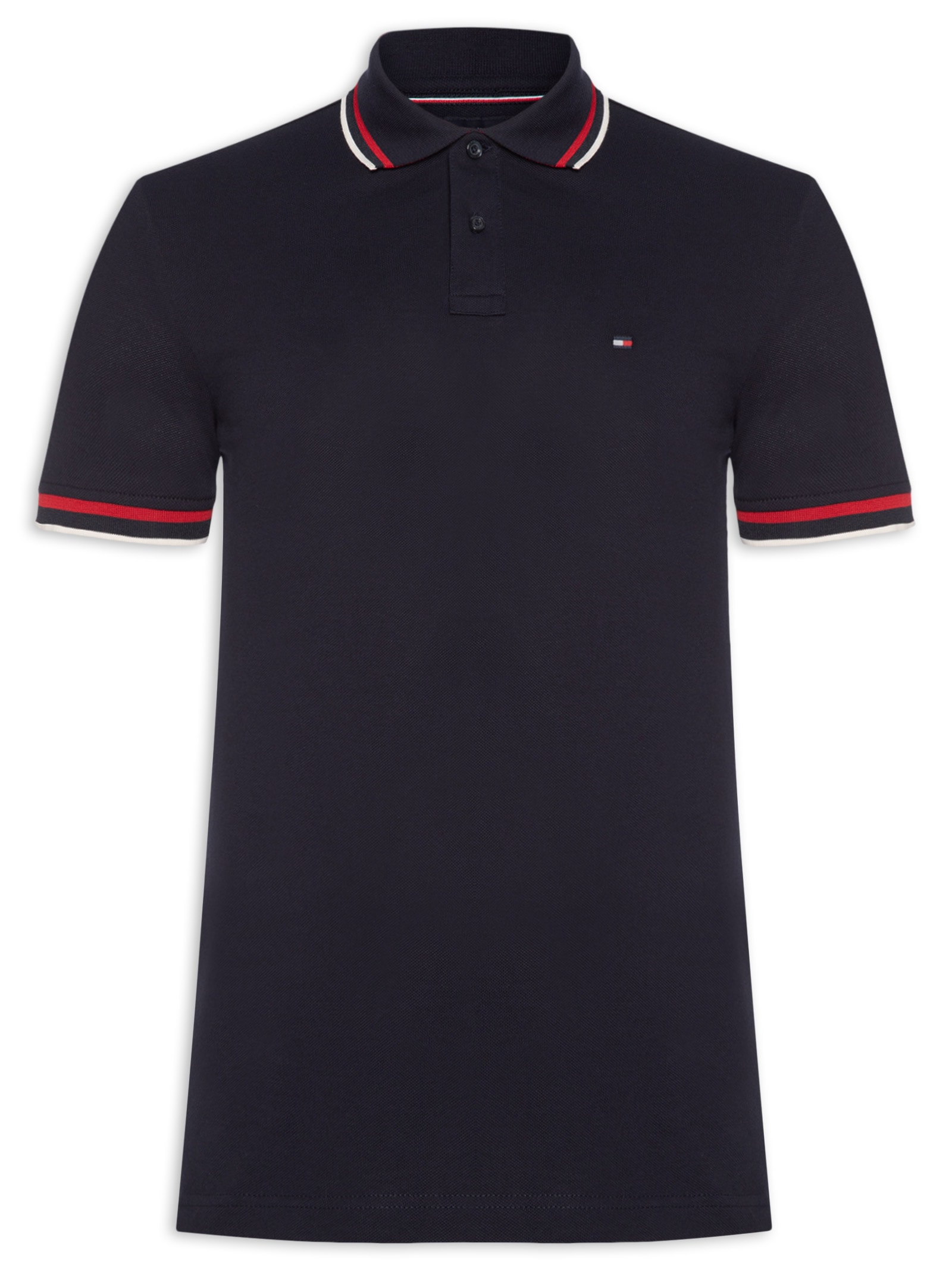 Polo Masculina Slim Fit Com Friso No Punho Azul Tommy Hilfiger
