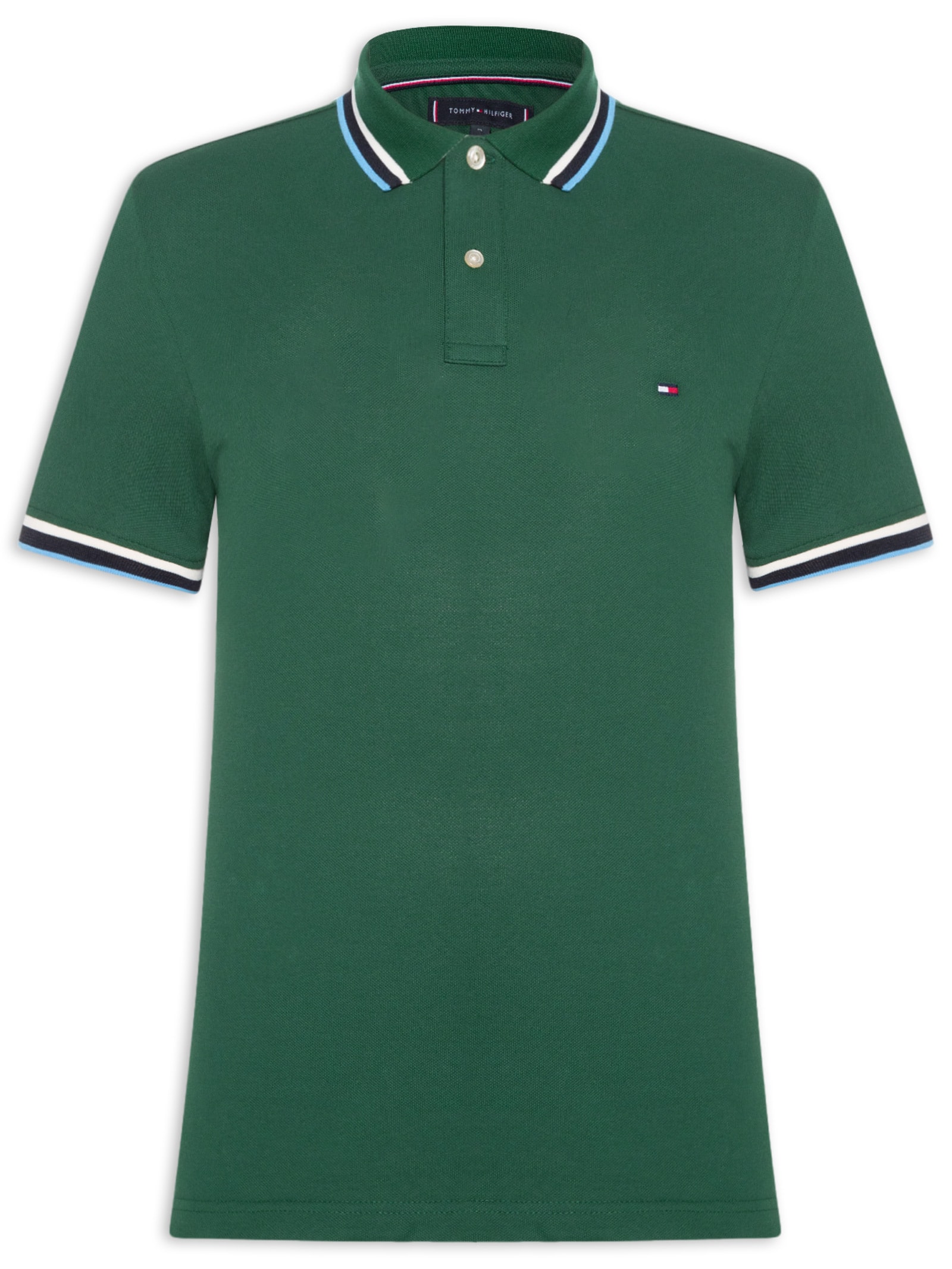 Polo Masculina Slim Fit Com Friso Verde Tommy Hilfiger