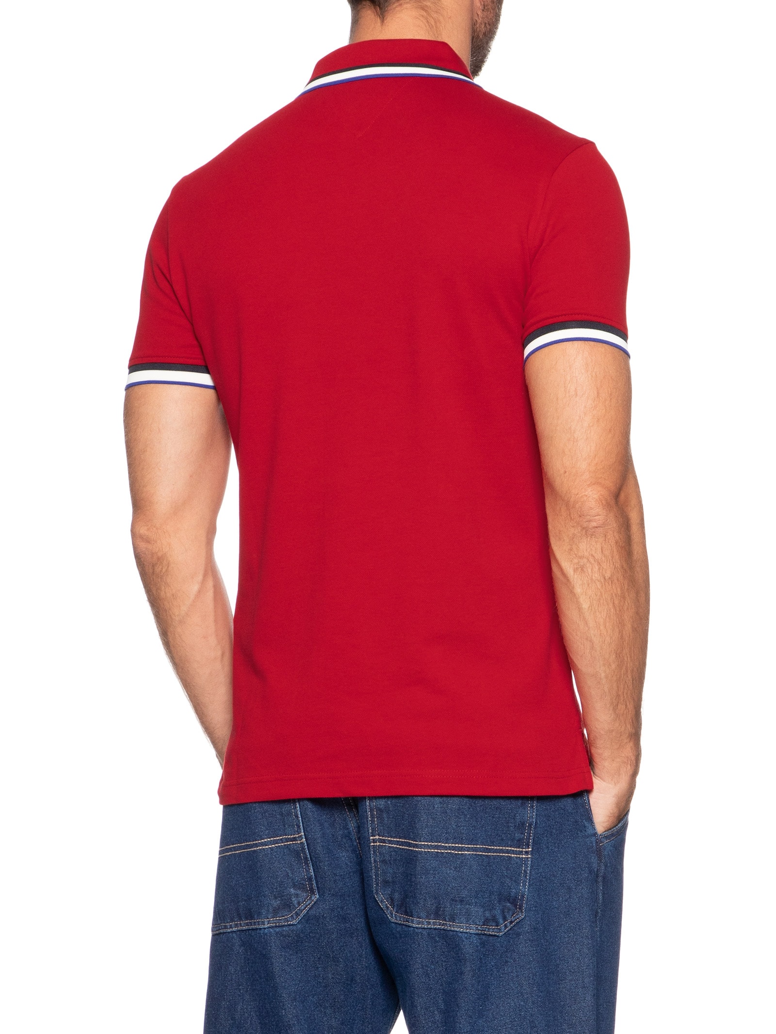 Polo Masculina Slim Fit Com Friso Vermelho Tommy Hilfiger