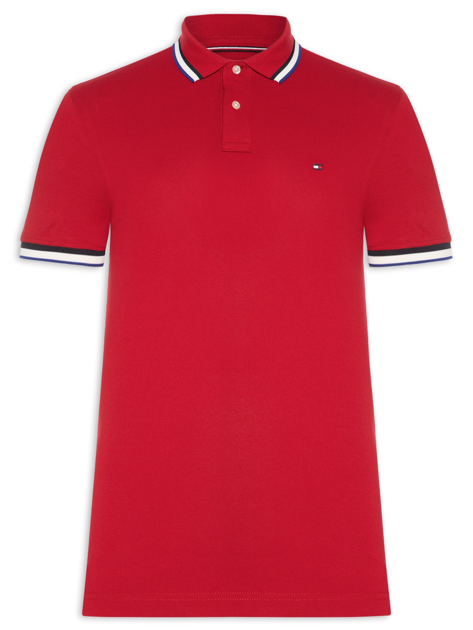 Polo Masculina Slim Fit Com Friso Vermelho Tommy Hilfiger
