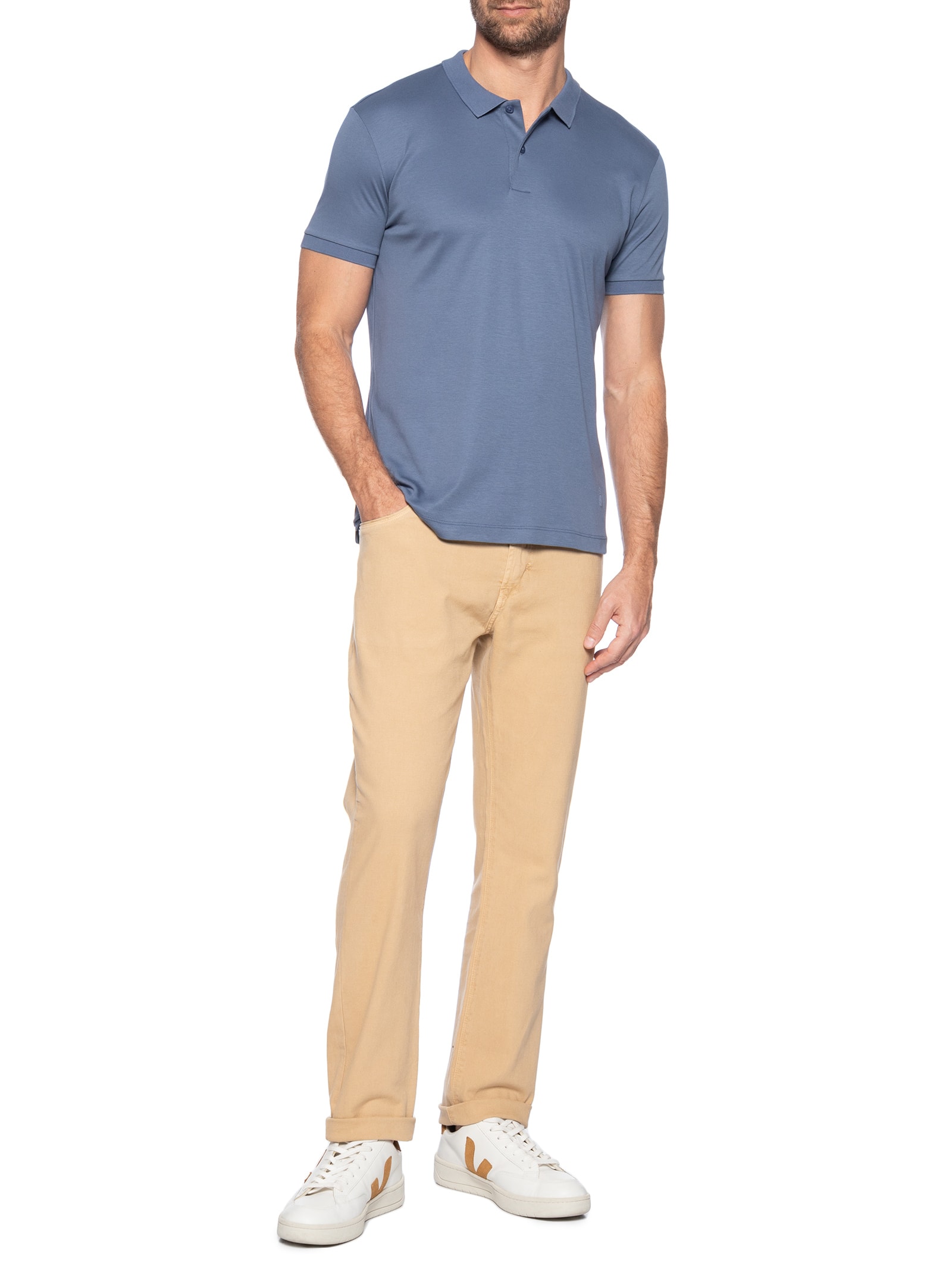 Polo Masculina Slim Fit Em Algodão Pima Peruano Azul Pineapple