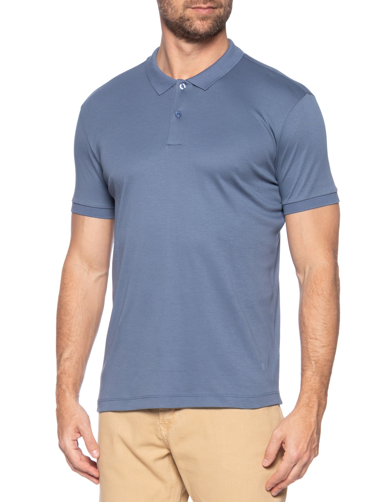 Polo Masculina Slim Fit Em Algodão Pima Peruano Azul Pineapple