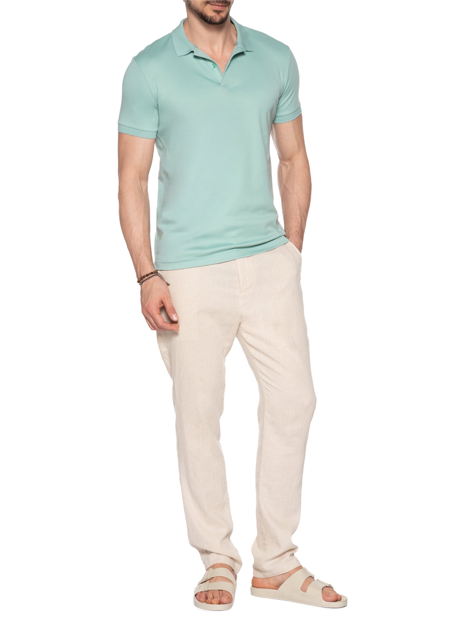 Polo Masculina Slim Fit em Algodão Pima Peruano Verde Pineapple