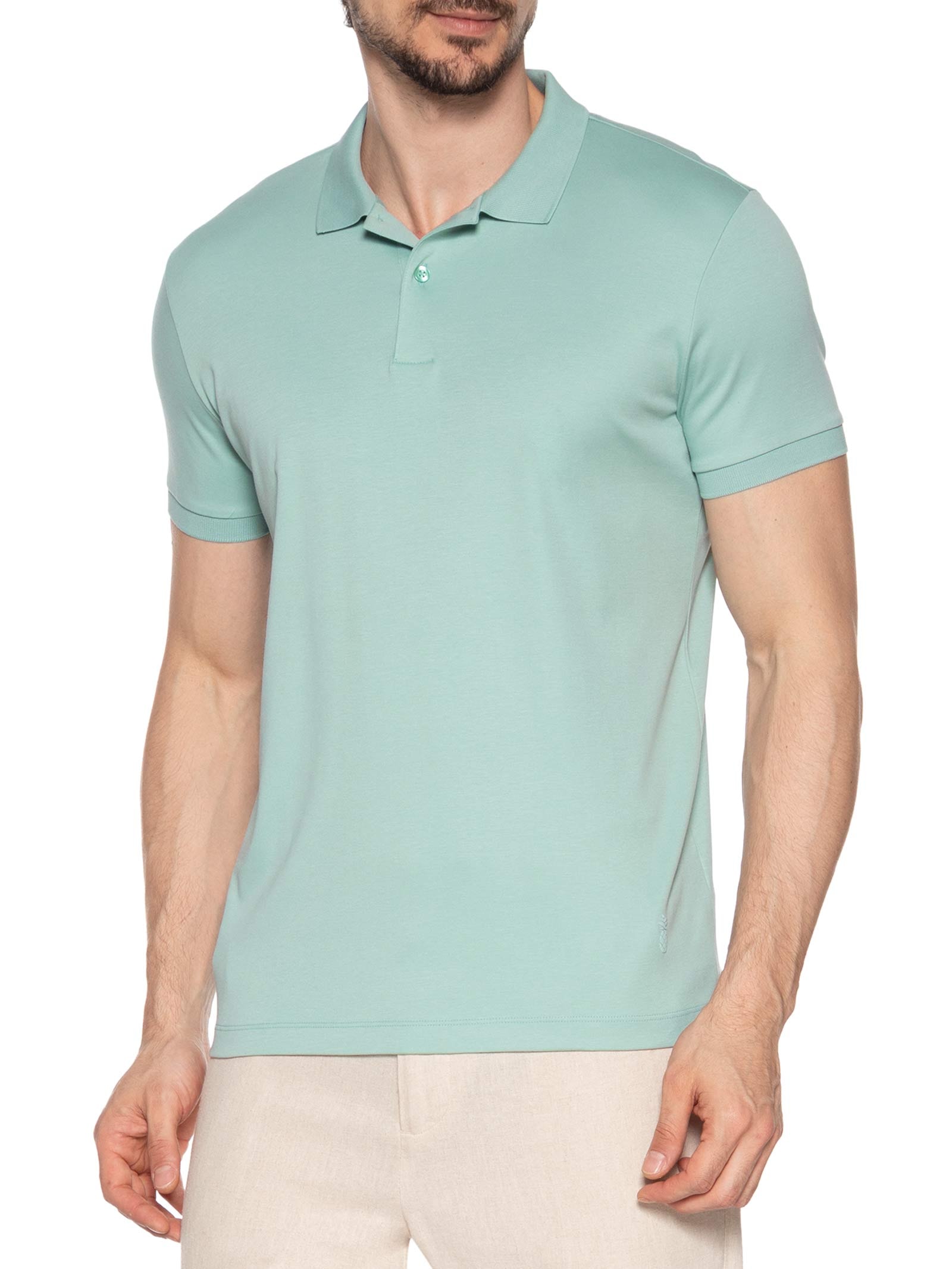 Polo Masculina Slim Fit em Algodão Pima Peruano Verde Pineapple