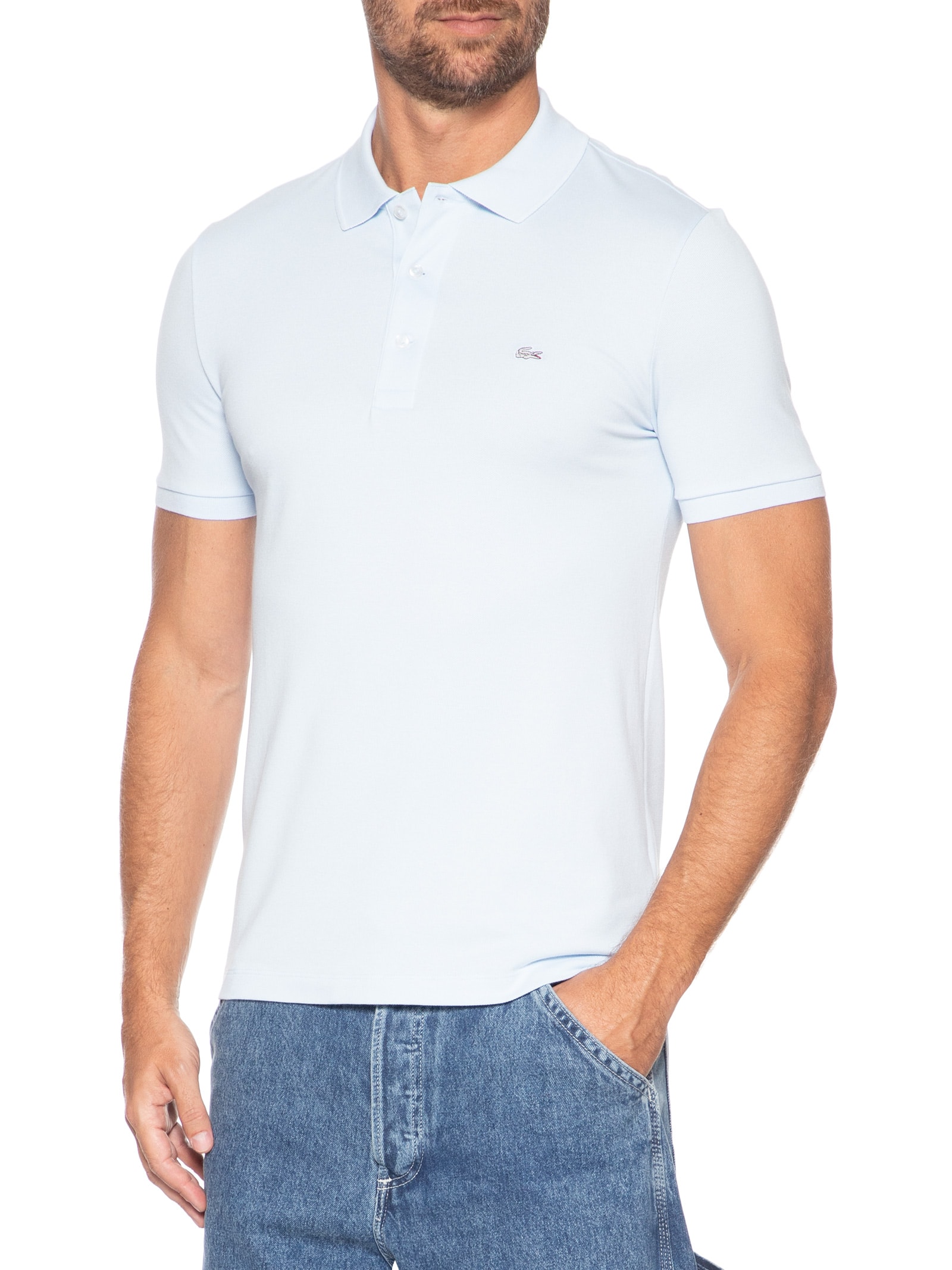 Polo Masculina Slim Fit Em Mini Piquet Stretch Azul Lacoste