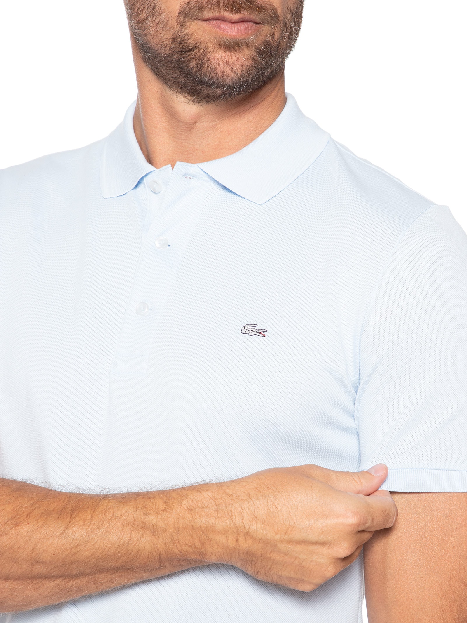 Polo Masculina Slim Fit Em Mini Piquet Stretch Azul Lacoste