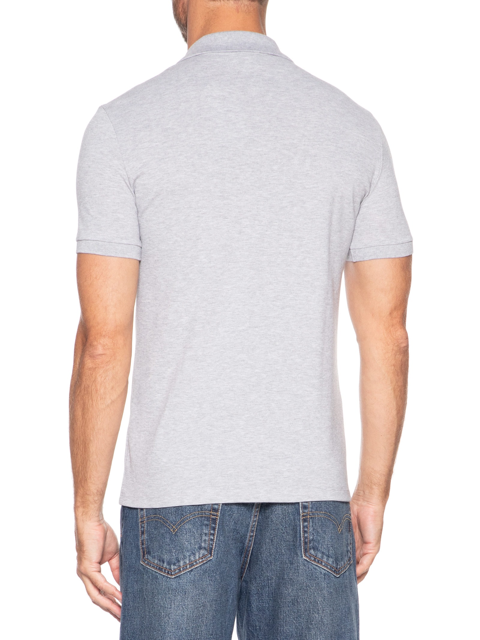 Polo Masculina Slim Fit Em Mini Piquet Stretch Cinza Lacoste