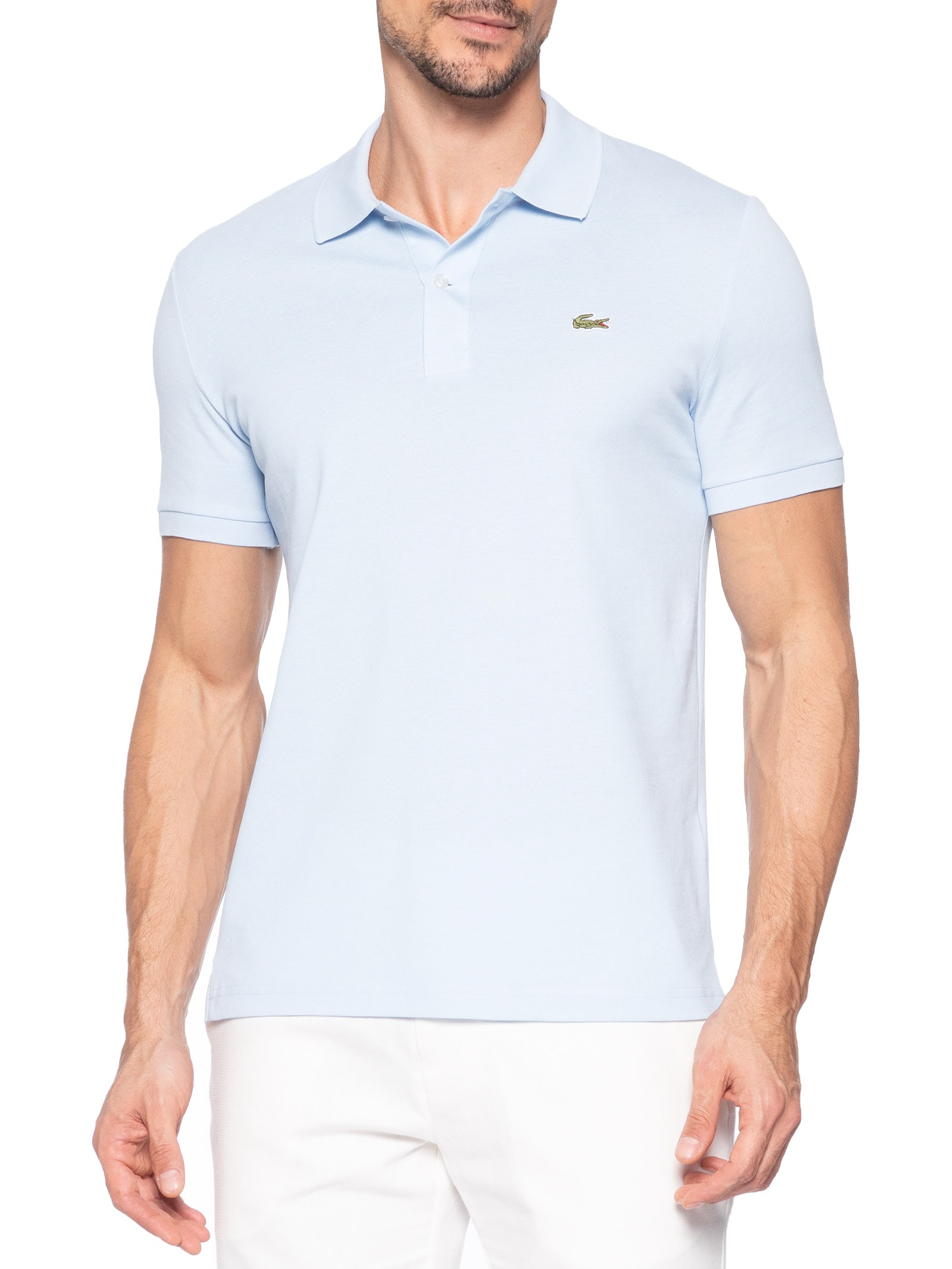 Polo Masculina Slim Fit Em Petit Piquet Azul Lacoste