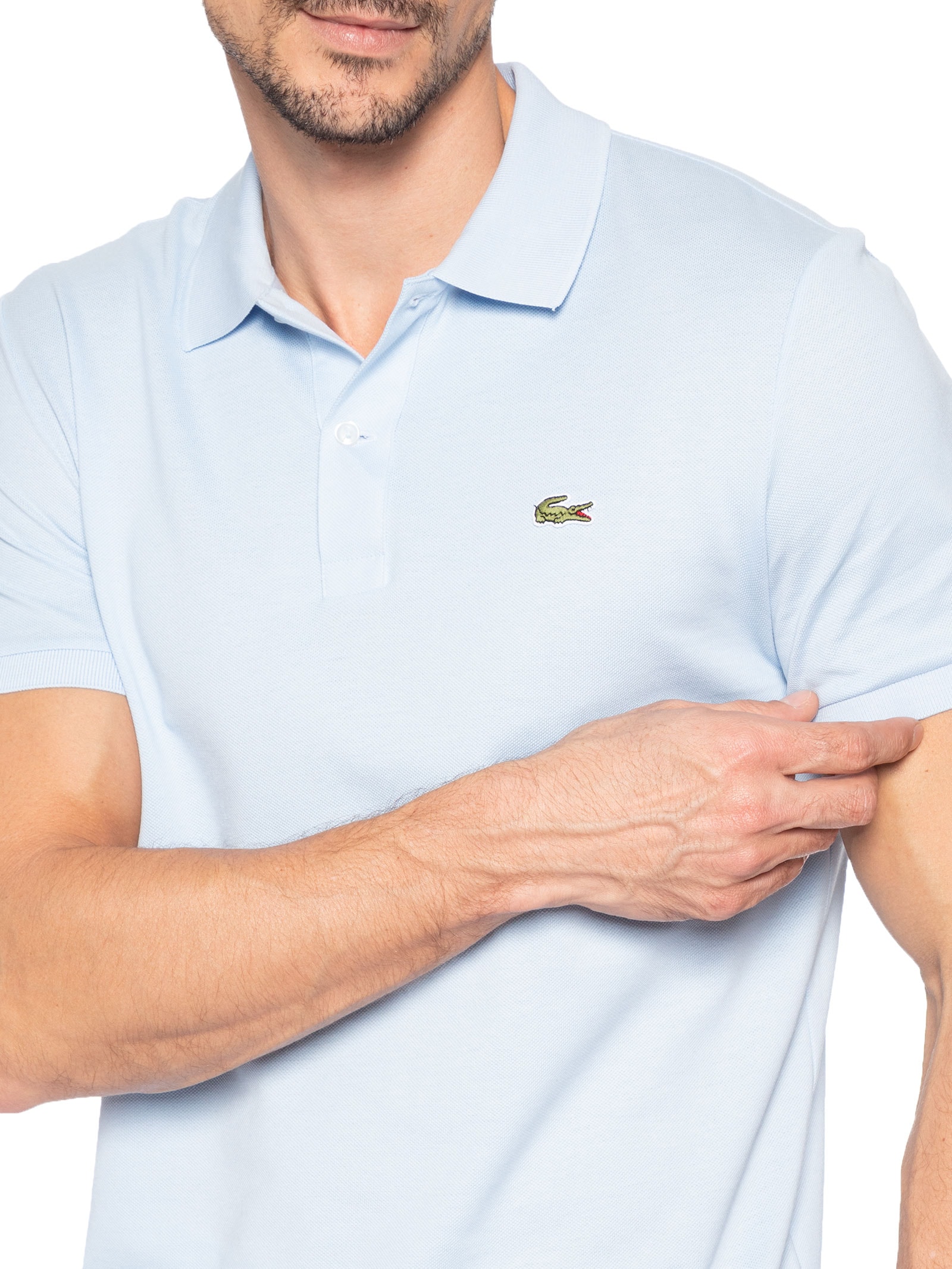 Polo Masculina Slim Fit Em Petit Piquet Azul Lacoste
