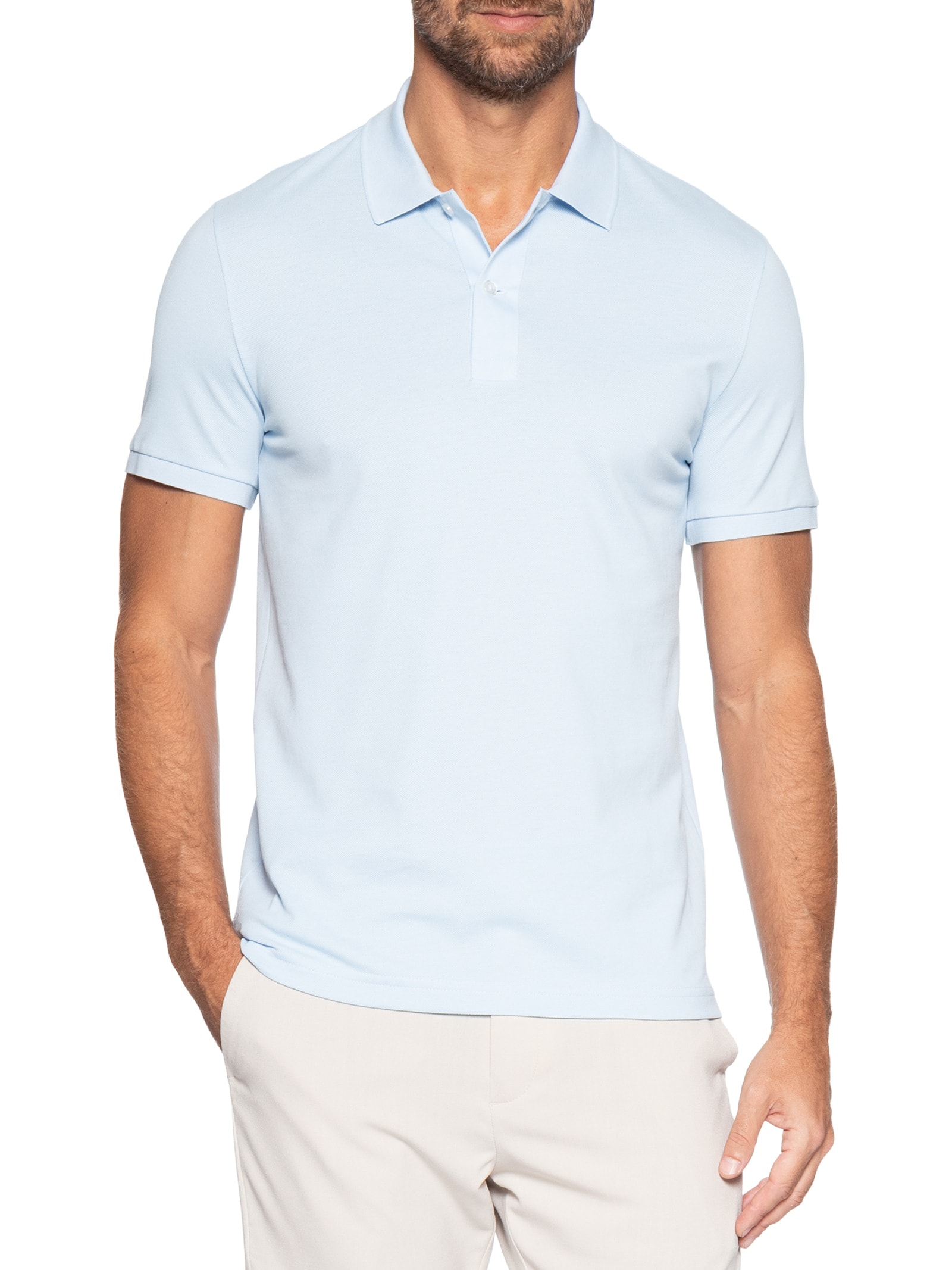 Polo Masculina Slim Fit Em Petit Piquet Azul Lacoste