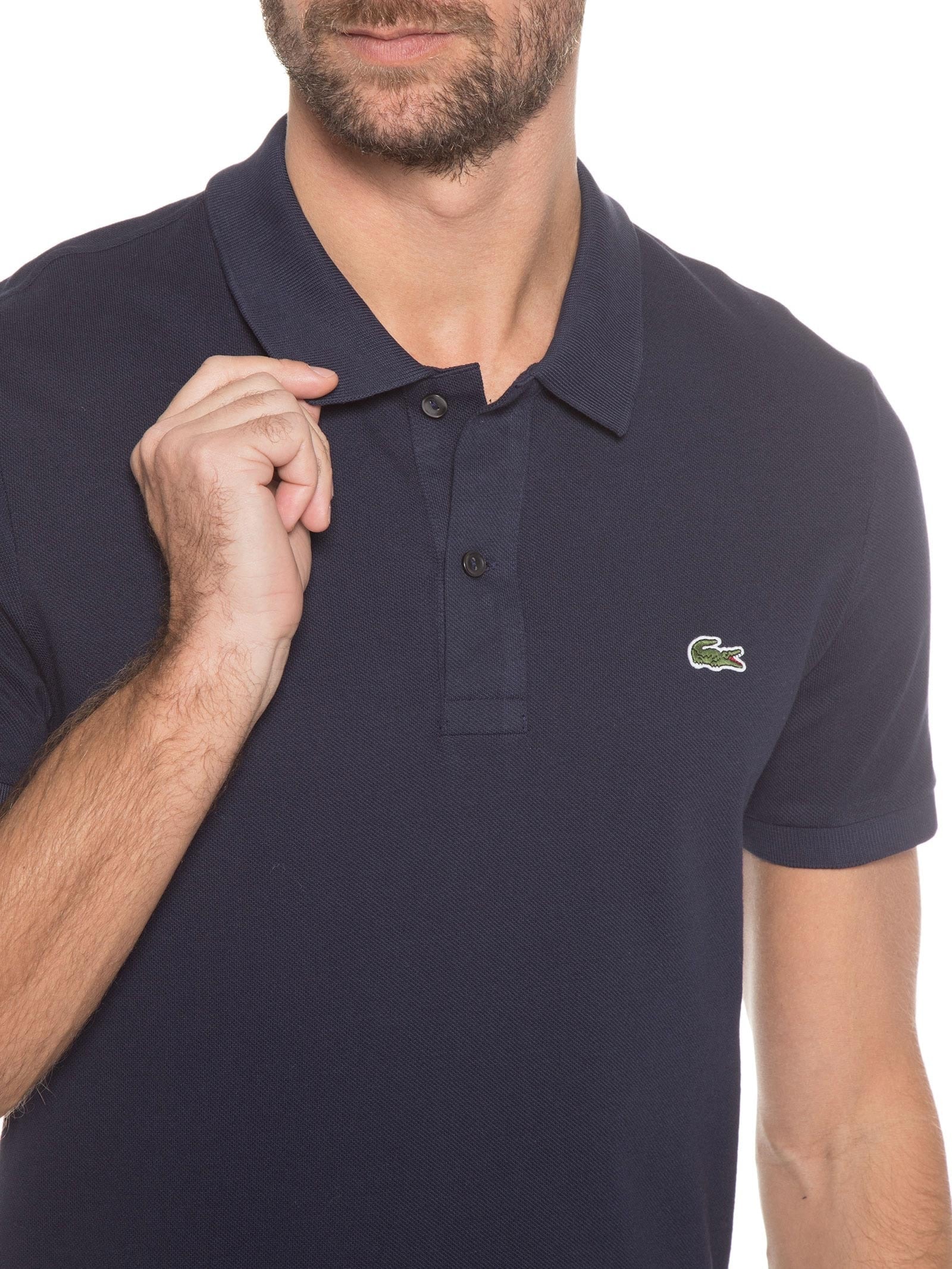 Polo Masculina Slim Fit Em Petit Piquet Azul Marinho Lacoste