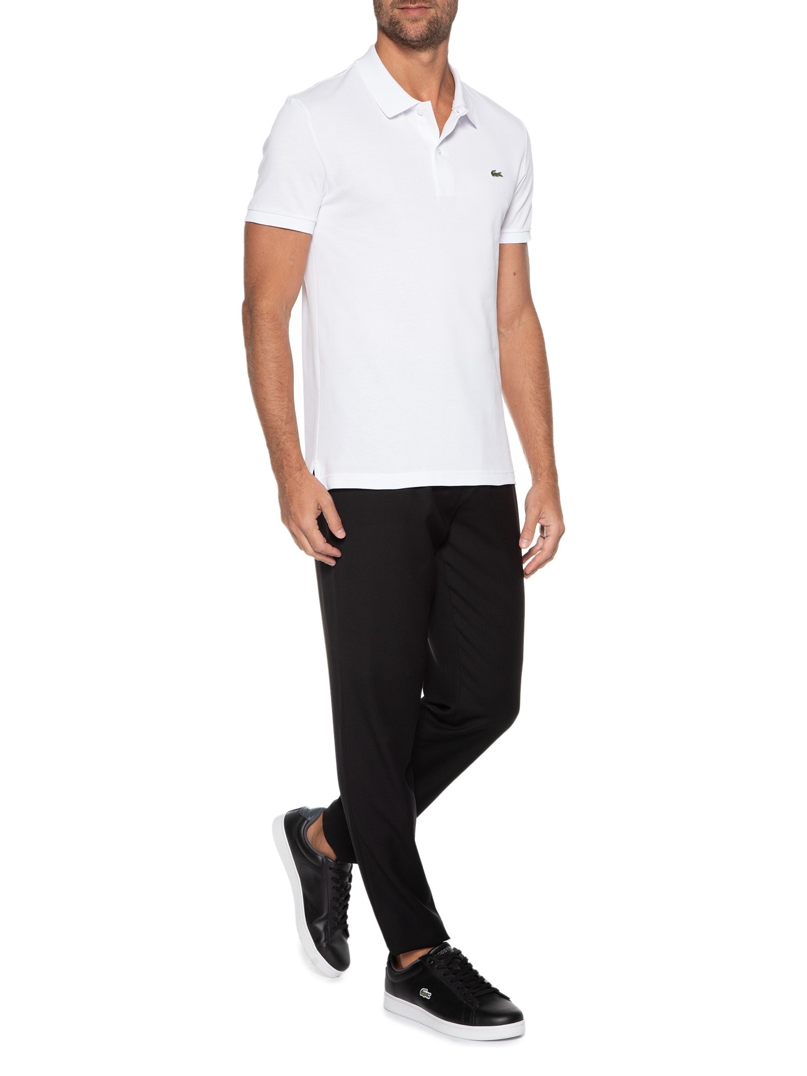 Polo Masculina Slim Fit Em Petit Piquet Branco Lacoste