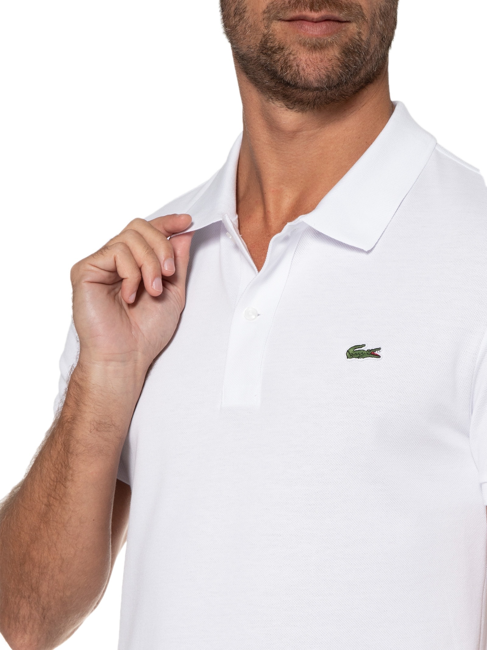 Polo Masculina Slim Fit Em Petit Piquet Branco Lacoste