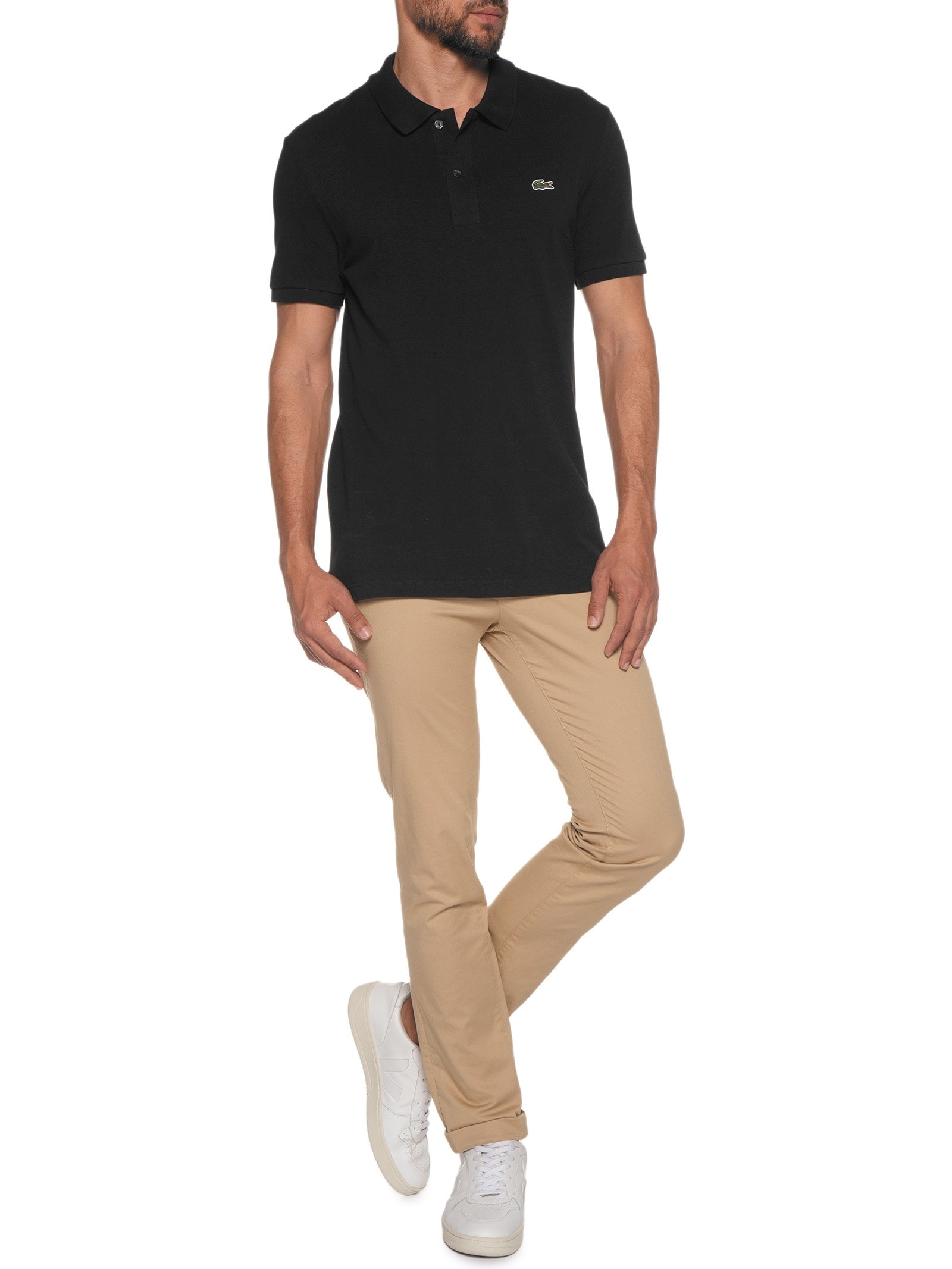 Polo Masculina Slim Fit Em Petit Piquet Preto Lacoste