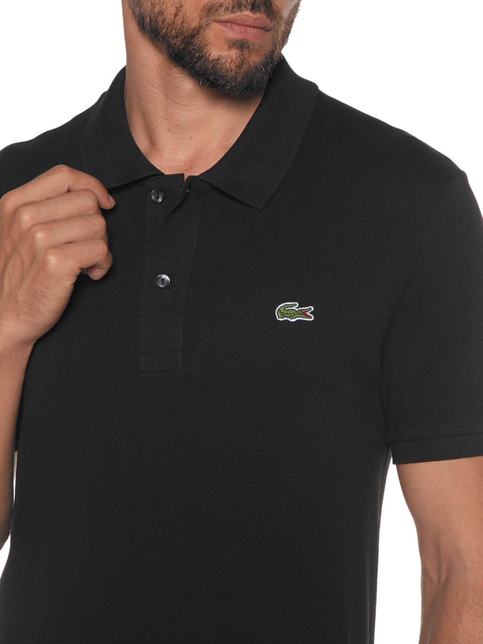 Polo Masculina Slim Fit Em Petit Piquet Preto Lacoste