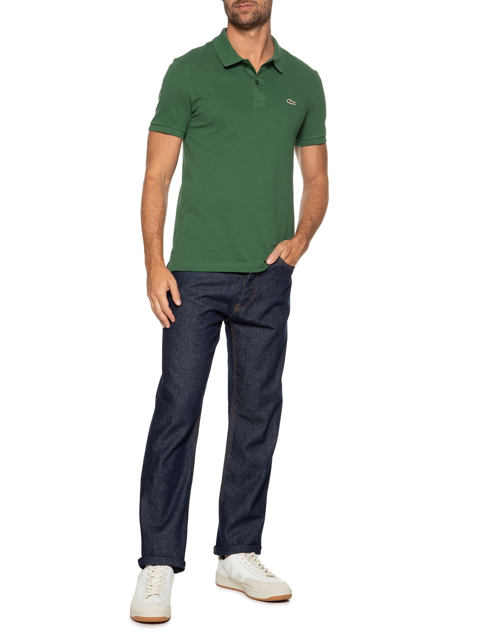 Polo Masculina Slim Fit Em Petit Piquet Verde  Lacoste