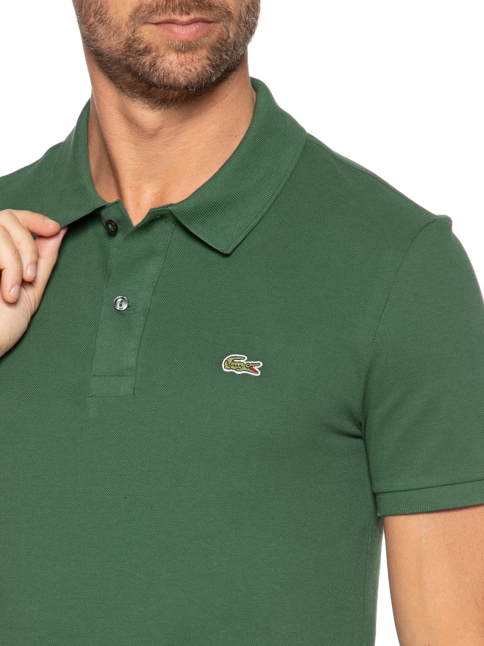 Polo Masculina Slim Fit Em Petit Piquet Verde  Lacoste